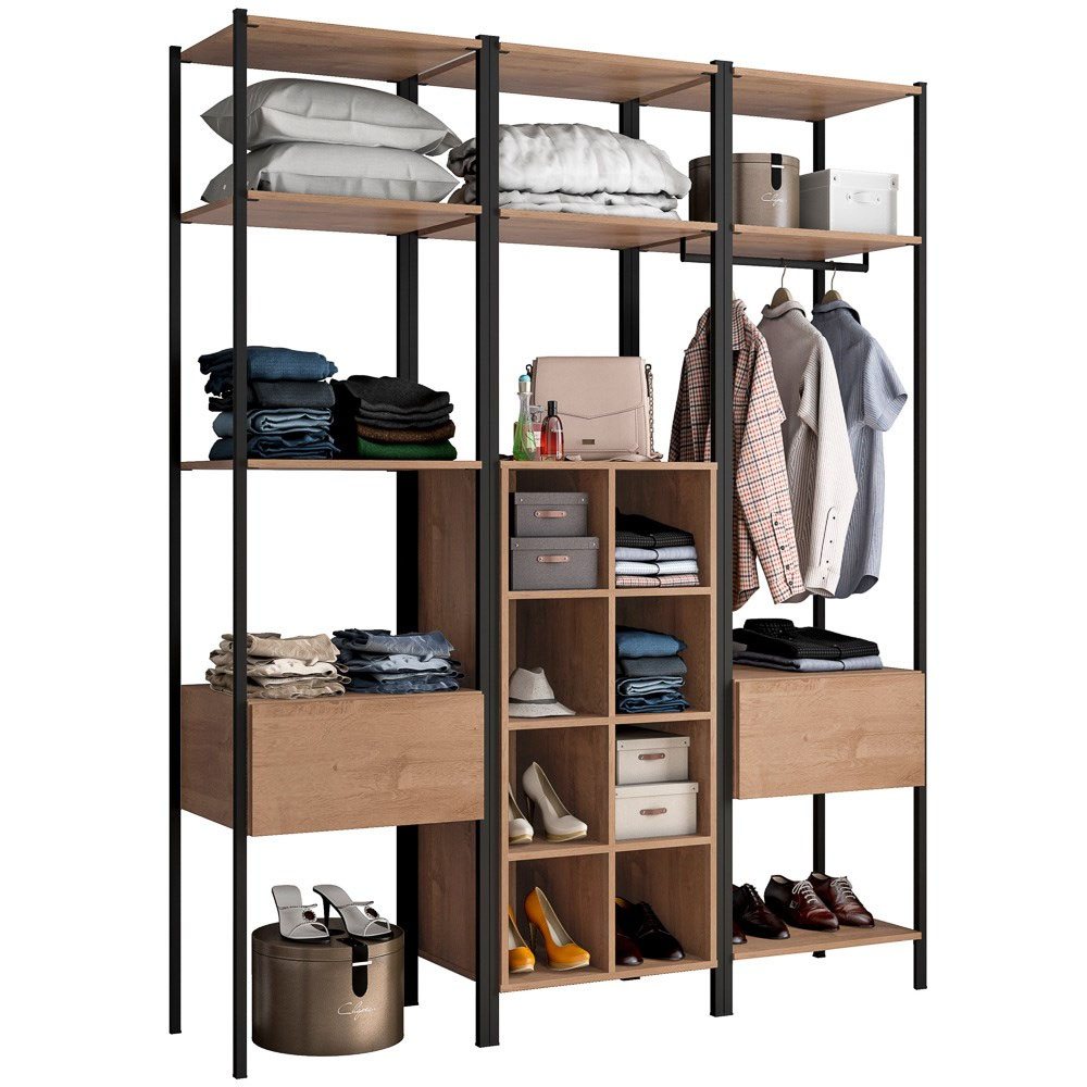 Guarda Roupa Closet Modulado 3 Peças Estilo Industrial Oxford Preto/Demolição - Artefamol