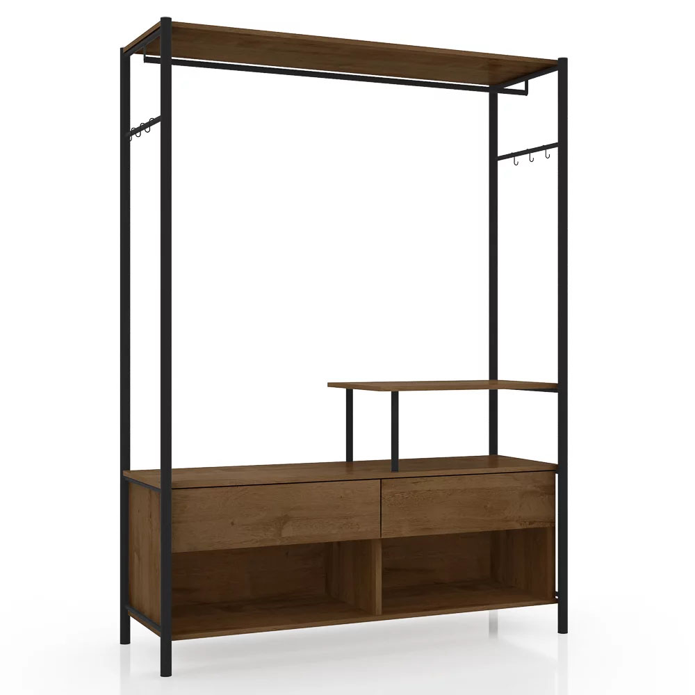 Guarda Roupa Solteiro Closet Barcelona 118 cm 2 Gavetas Preto/Demolição - Artefamol