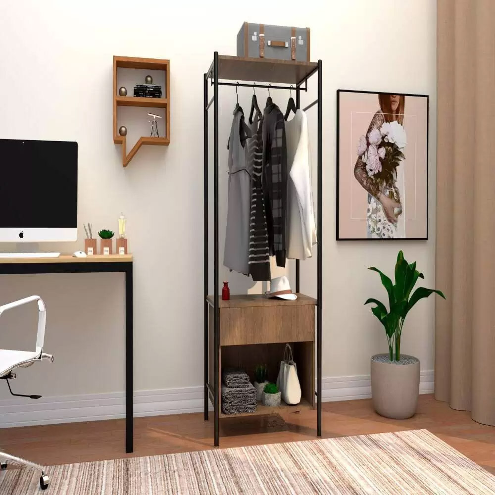 Guarda Roupa Solteiro Closet Industrial 67cm Berlim Demolição/Preto - Artefamol