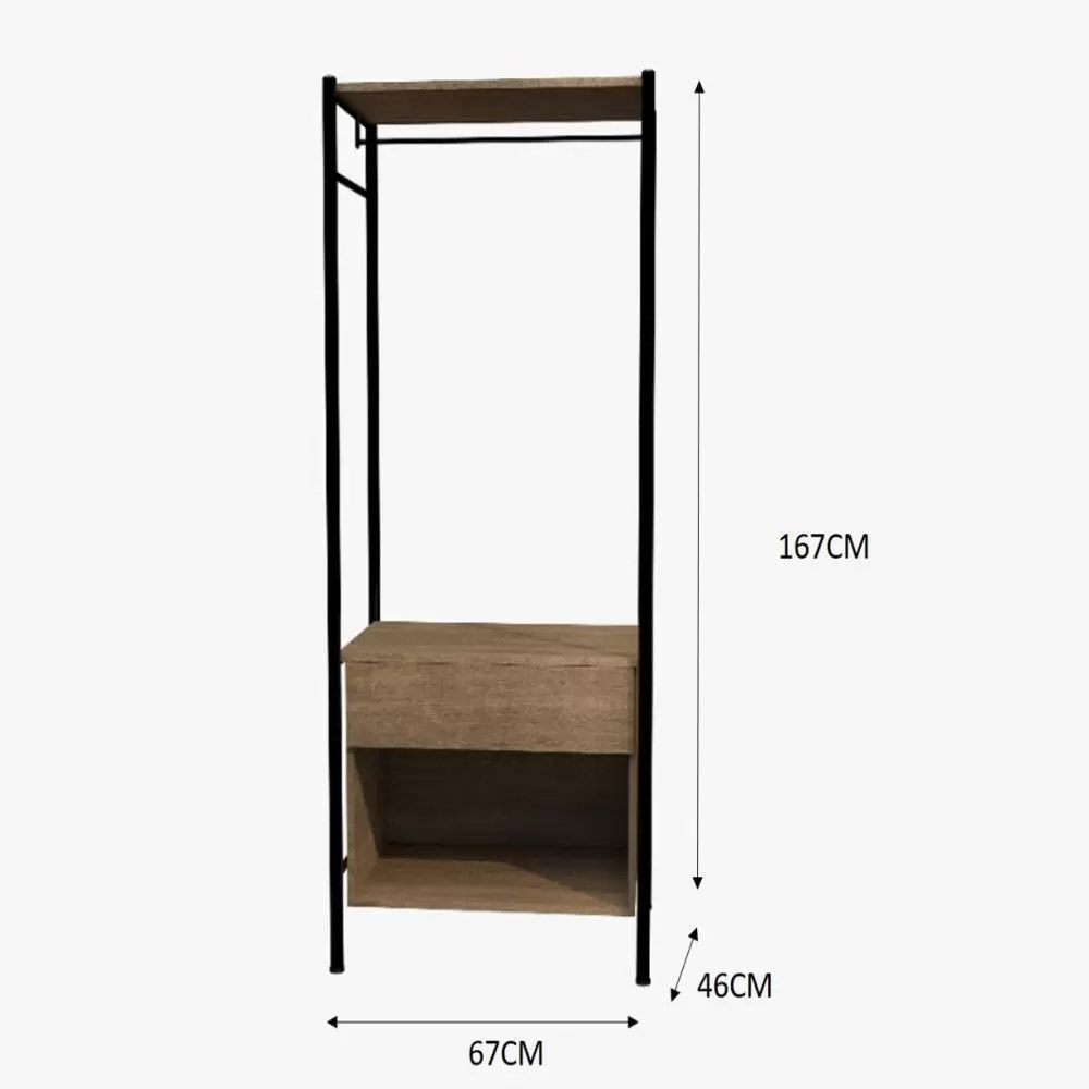 Guarda Roupa Solteiro Closet Industrial 67cm Berlim Demolição/Preto - Artefamol