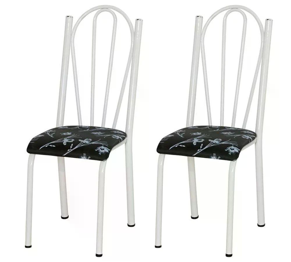 Kit 02 Cadeiras Tubular Branca 021 Assento Preto Florido