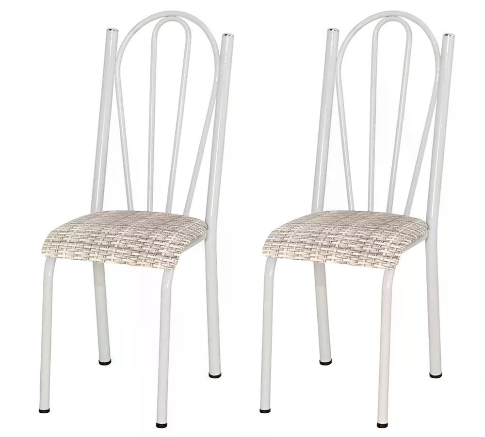 Kit 02 Cadeiras Tubular Branca 021 Assento Rattan