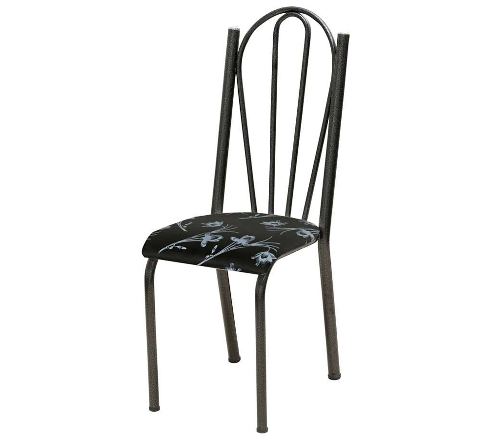Kit 02 Cadeiras Tubular Cromo Preto 021 Assento Preto Florido