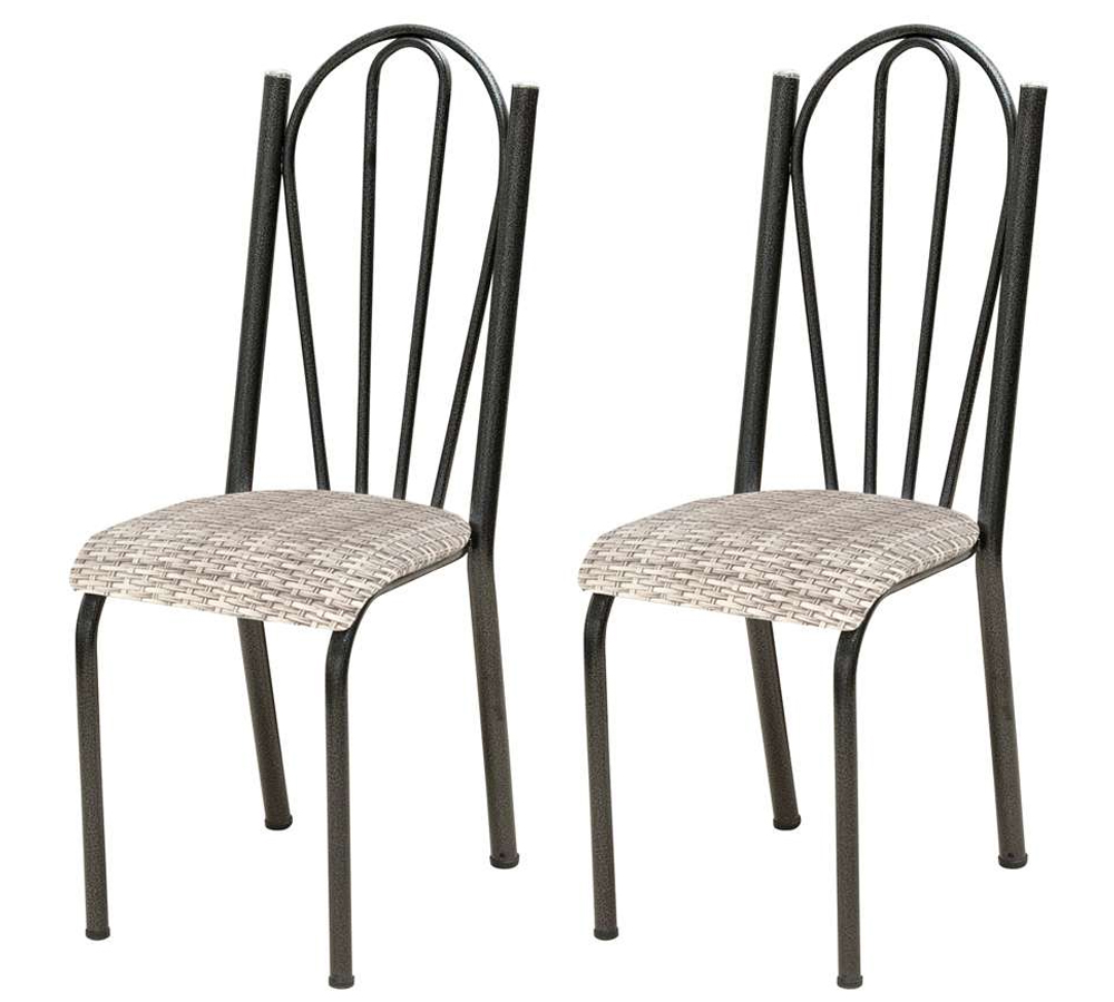 Kit 02 Cadeiras Tubular Cromo Preto 021 Assento Rattan