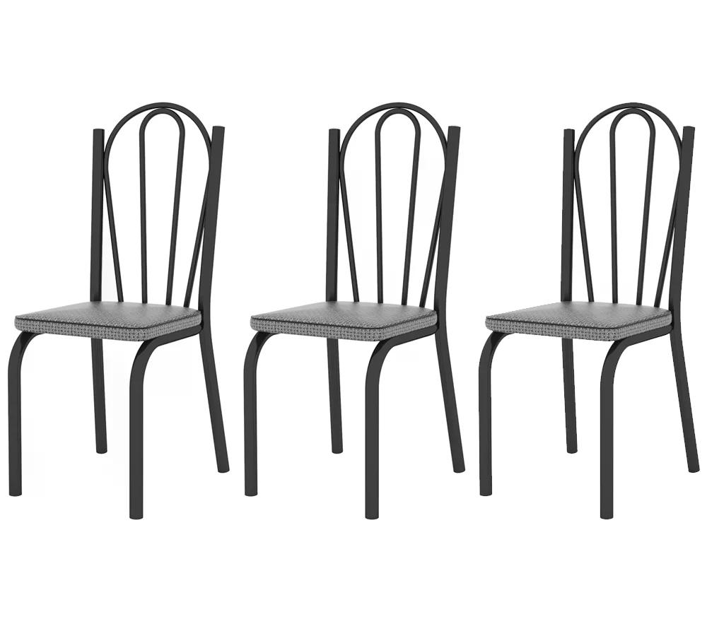 Kit 03 Cadeiras Tubular Preto Fosco 121 Assento Platina