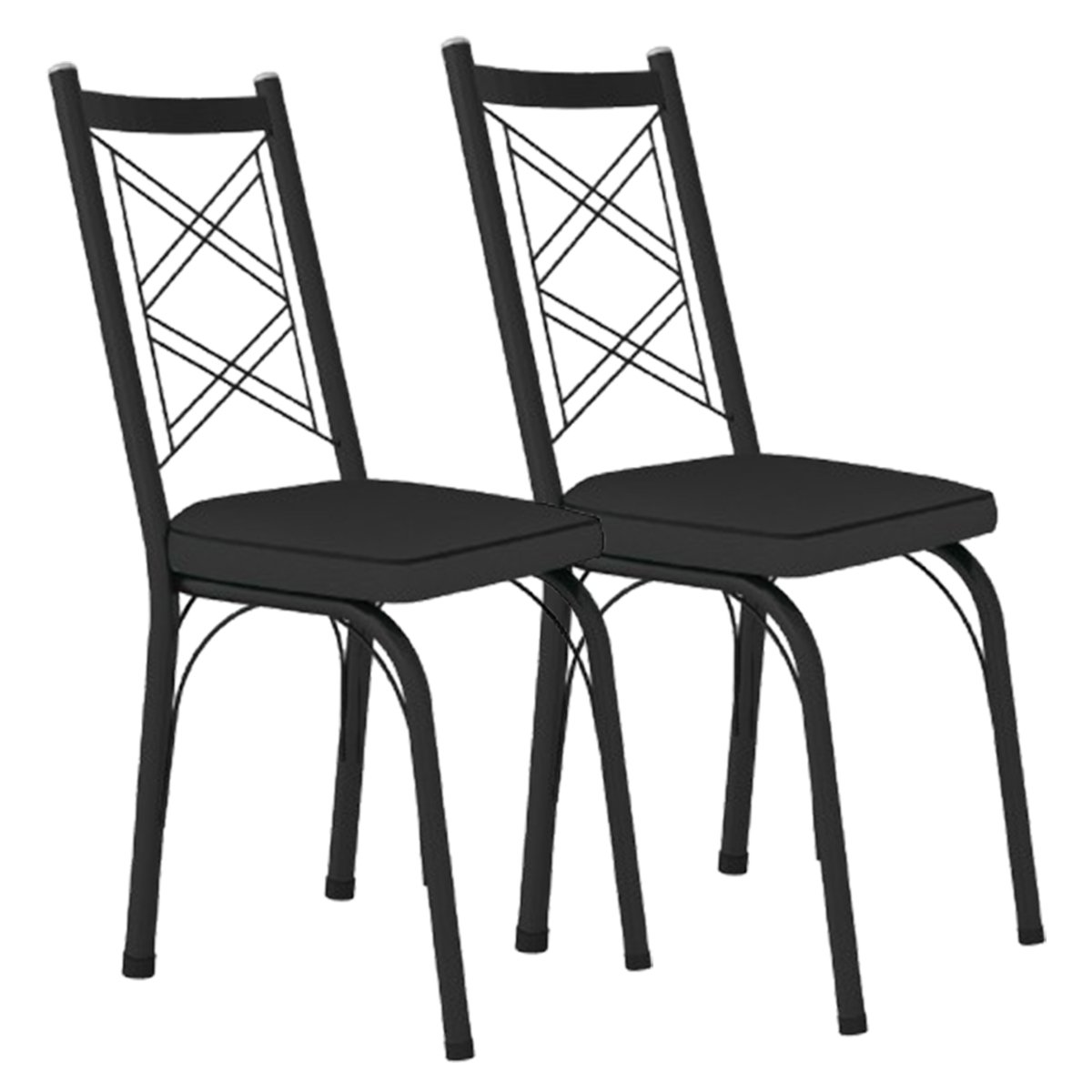 Kit 2 Cadeiras Aço Carbono Tubular Metálica Acabamento Fosco D-28 Julia Preto
