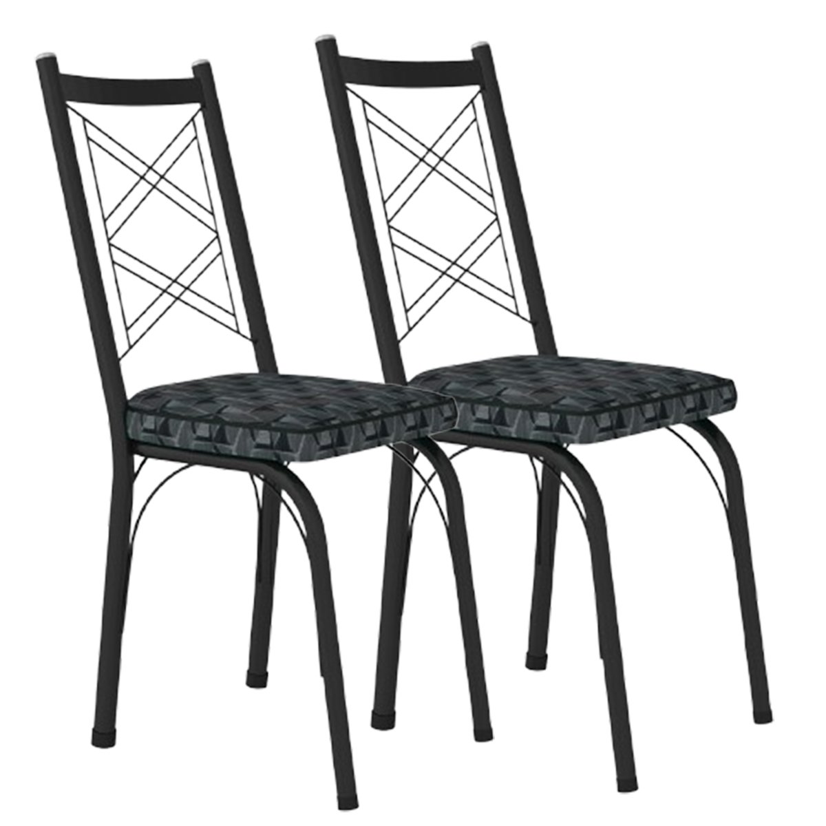 Kit 2 Cadeiras Aço Carbono Tubular Metálica Acabamento Fosco D-28 Julia Preto/Mosaico Silver