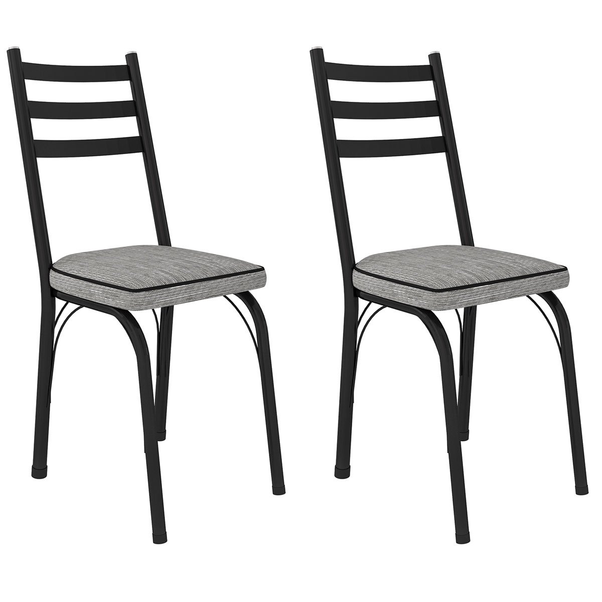 Kit 2 Cadeiras para Cozinha Tubular D-13 Nara de Aço Preto/Grafiato