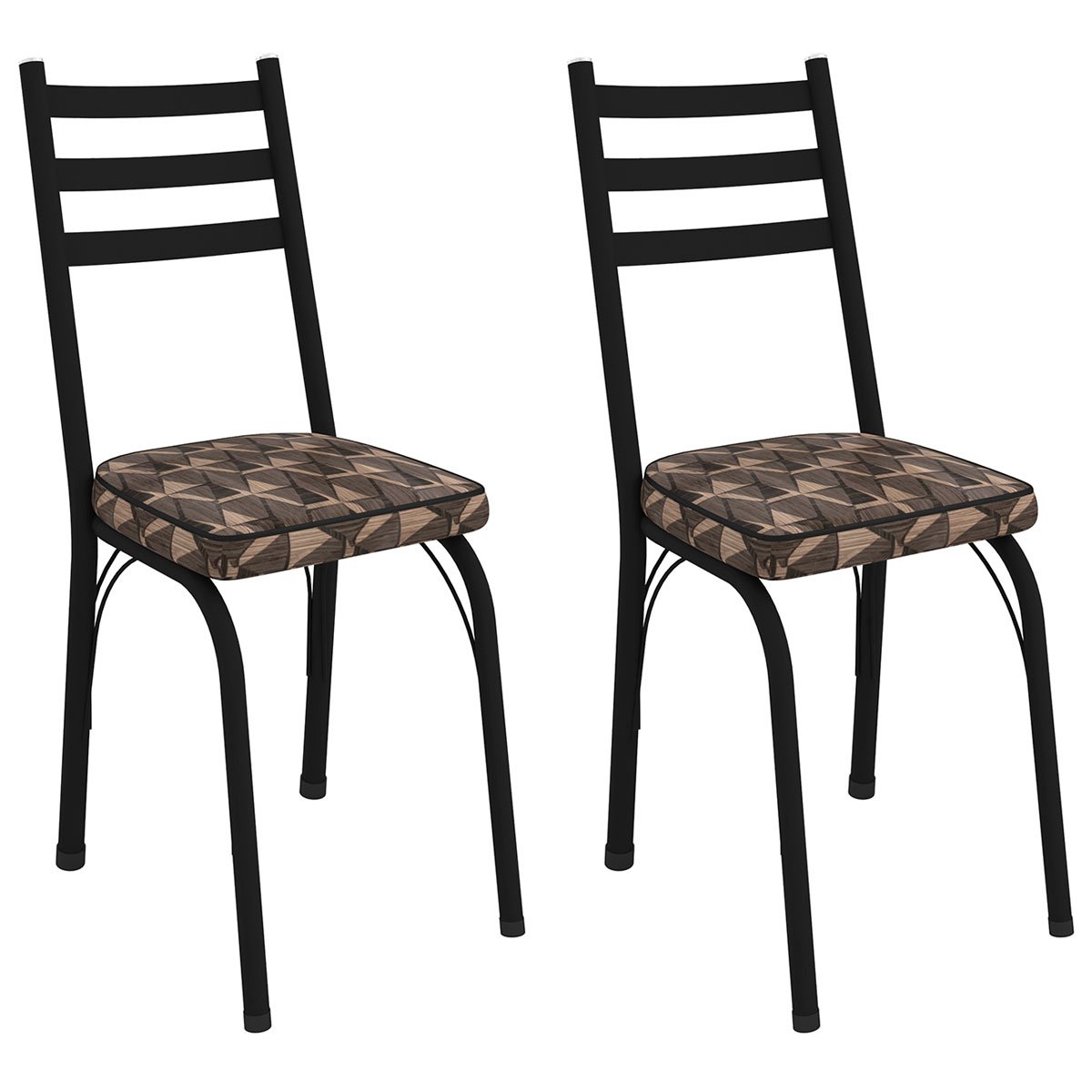Kit 2 Cadeiras para Cozinha Tubular D-13 Nara de Aço Preto/Mosaico Palha