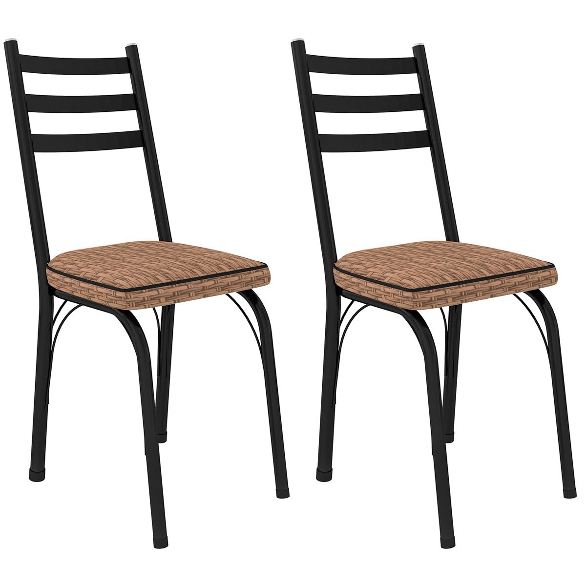 Kit 2 Cadeiras para Cozinha Tubular D-13 Nara de Aço Preto/Rattan