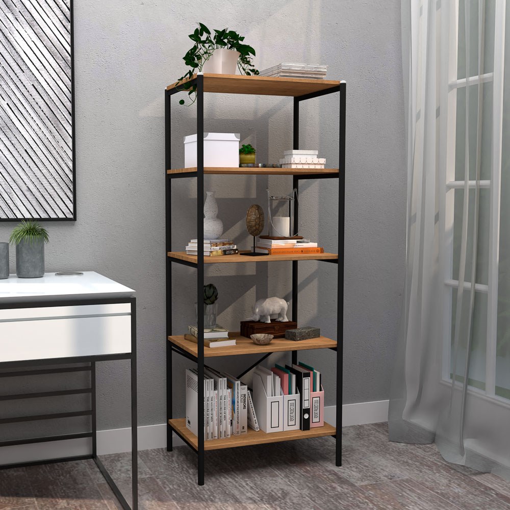 Kit 2 Estantes Livreiro Multiuso Estilo Industrial 150cm 5 Prateleiras Trento Preto Fosco - Artefamol