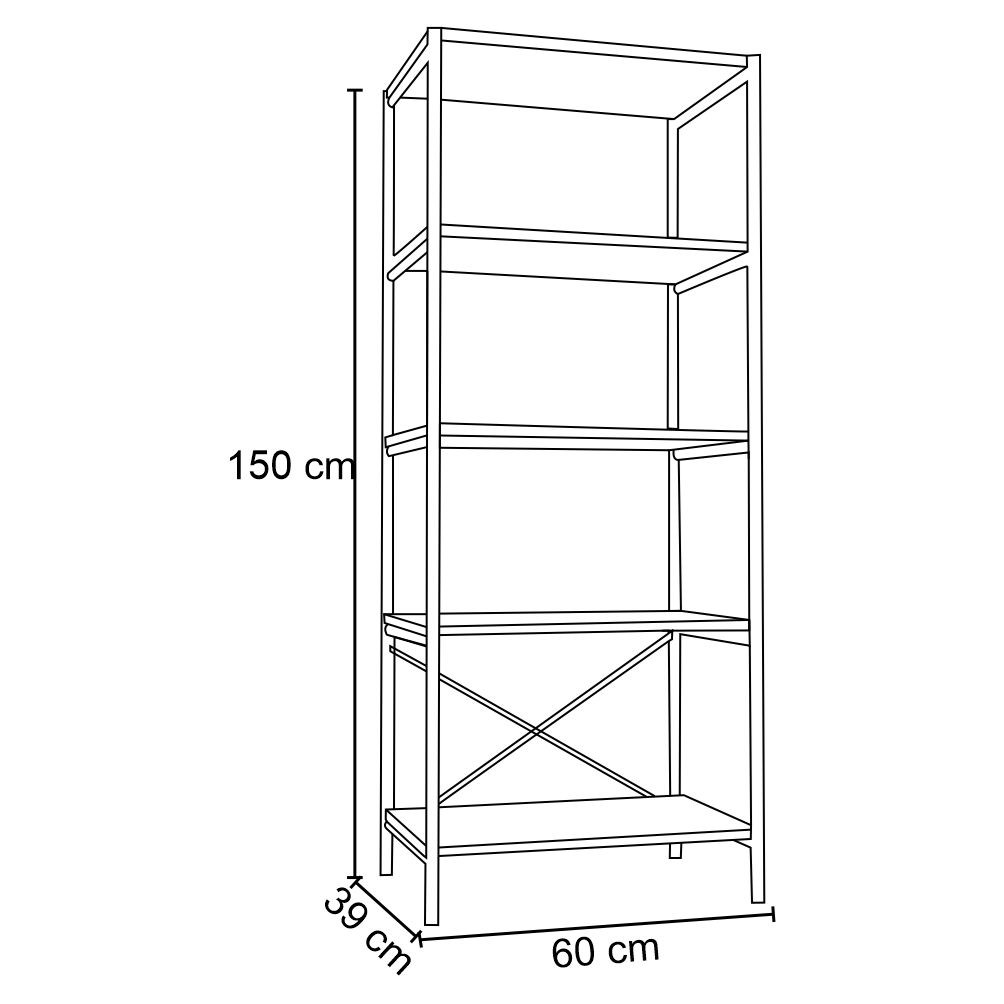 Kit 2 Estantes Livreiro Multiuso Estilo Industrial 150cm 5 Prateleiras Trento Preto Fosco - Artefamol