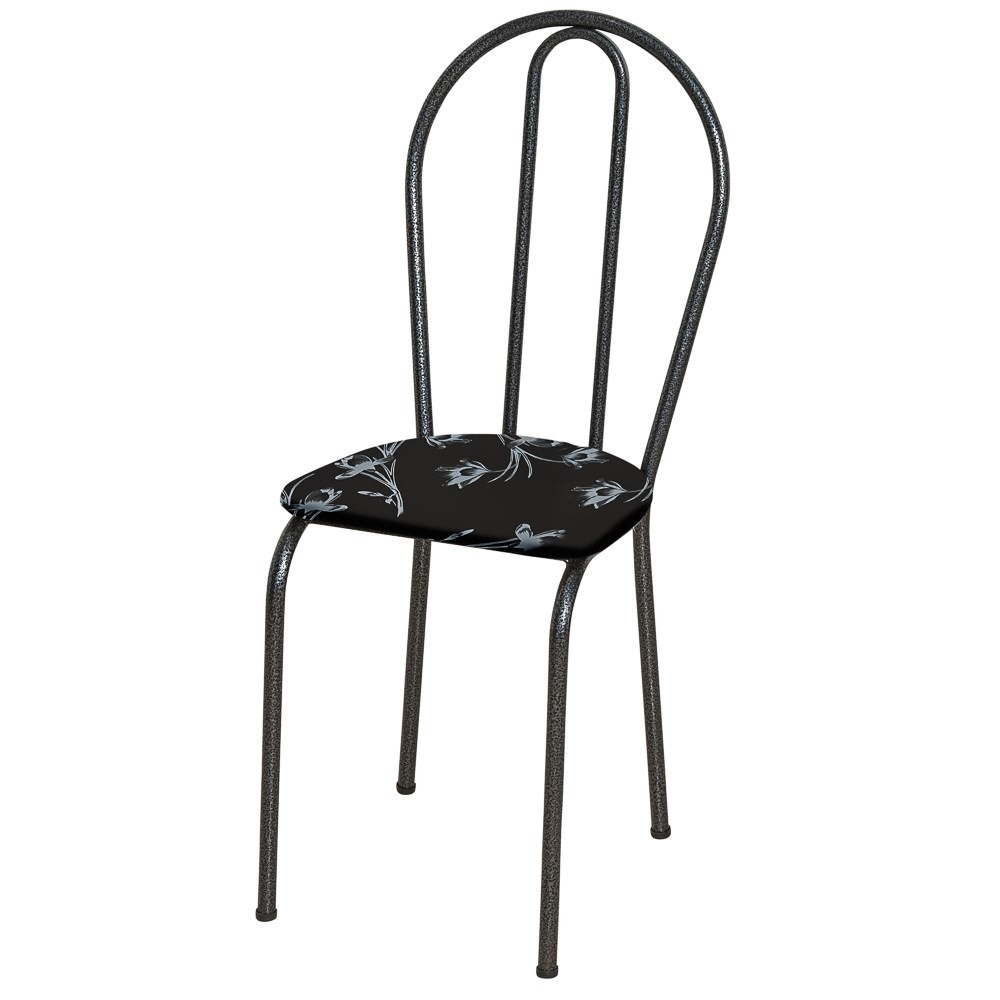 Kit 4 Cadeiras 004 Cromo Preto/Florido - Artefamol