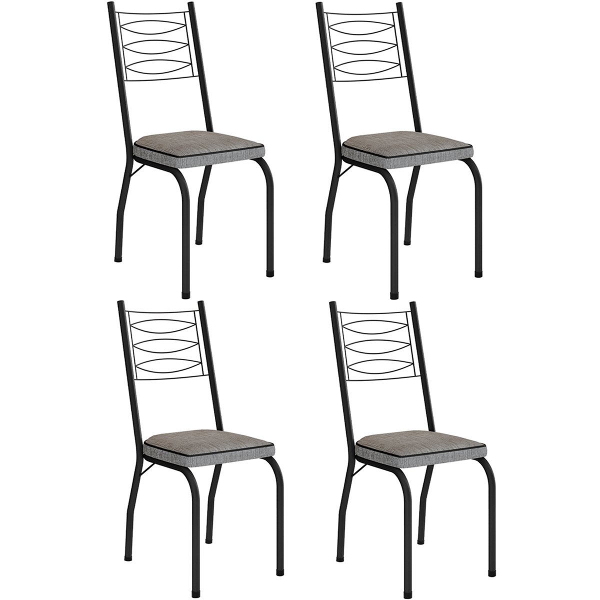 Kit 4 Cadeiras Aço Carbono Tubular Metálica Acabamento D-25 Luana Preto/Grafiato