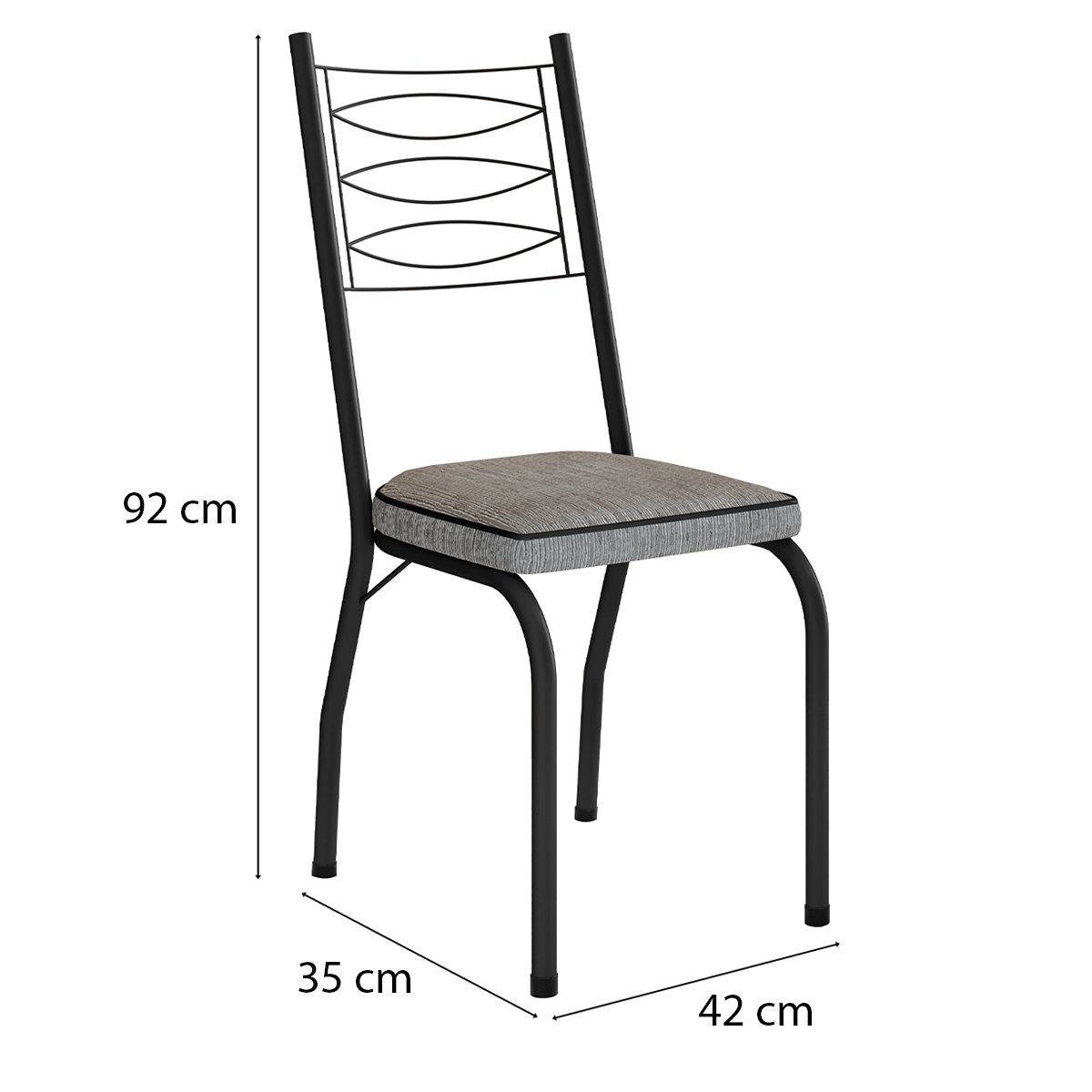 Kit 4 Cadeiras Aço Carbono Tubular Metálica Acabamento D-25 Luana Preto/Grafiato