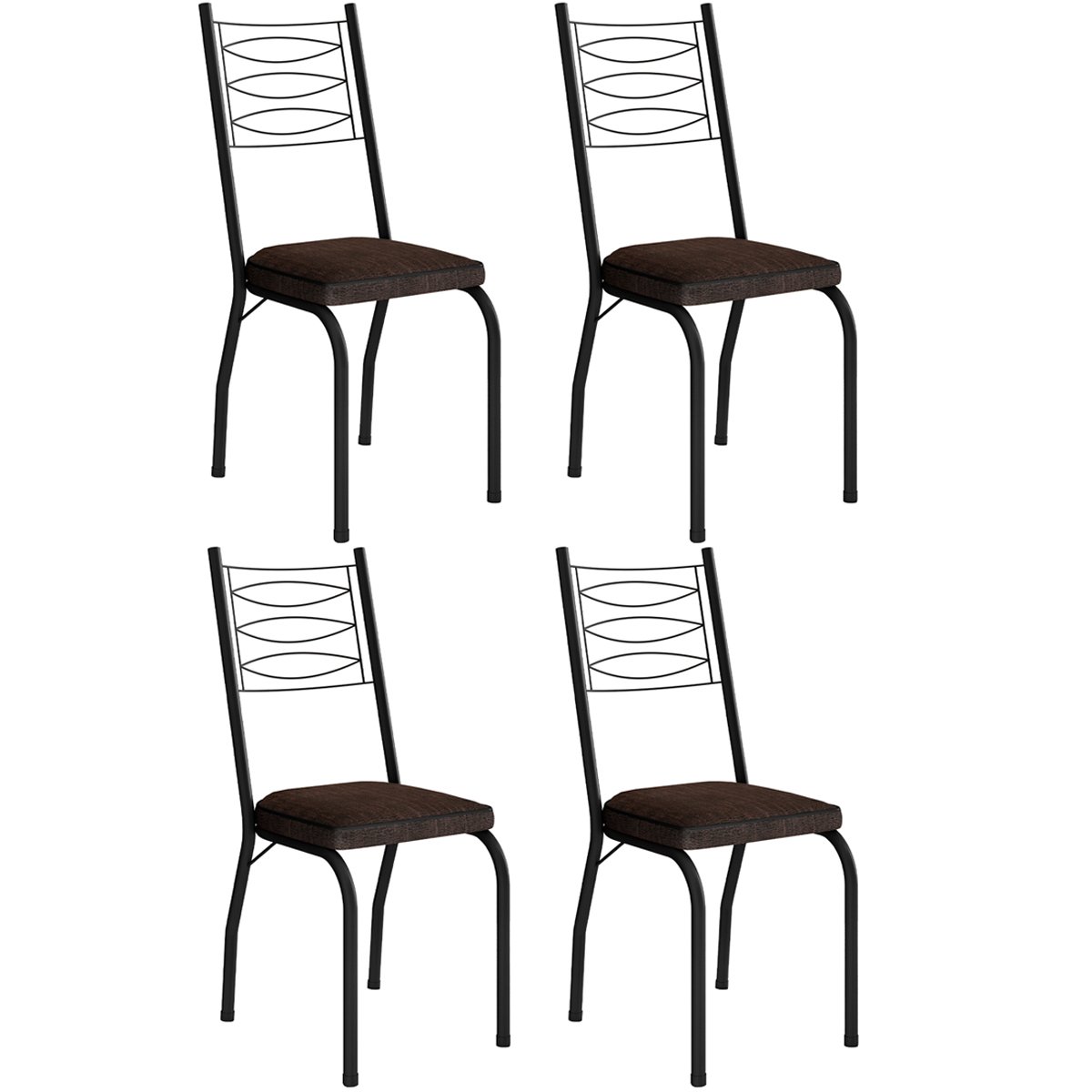 Kit 4 Cadeiras Aço Carbono Tubular Metálica Acabamento D-25 Luana Preto/Imbuia