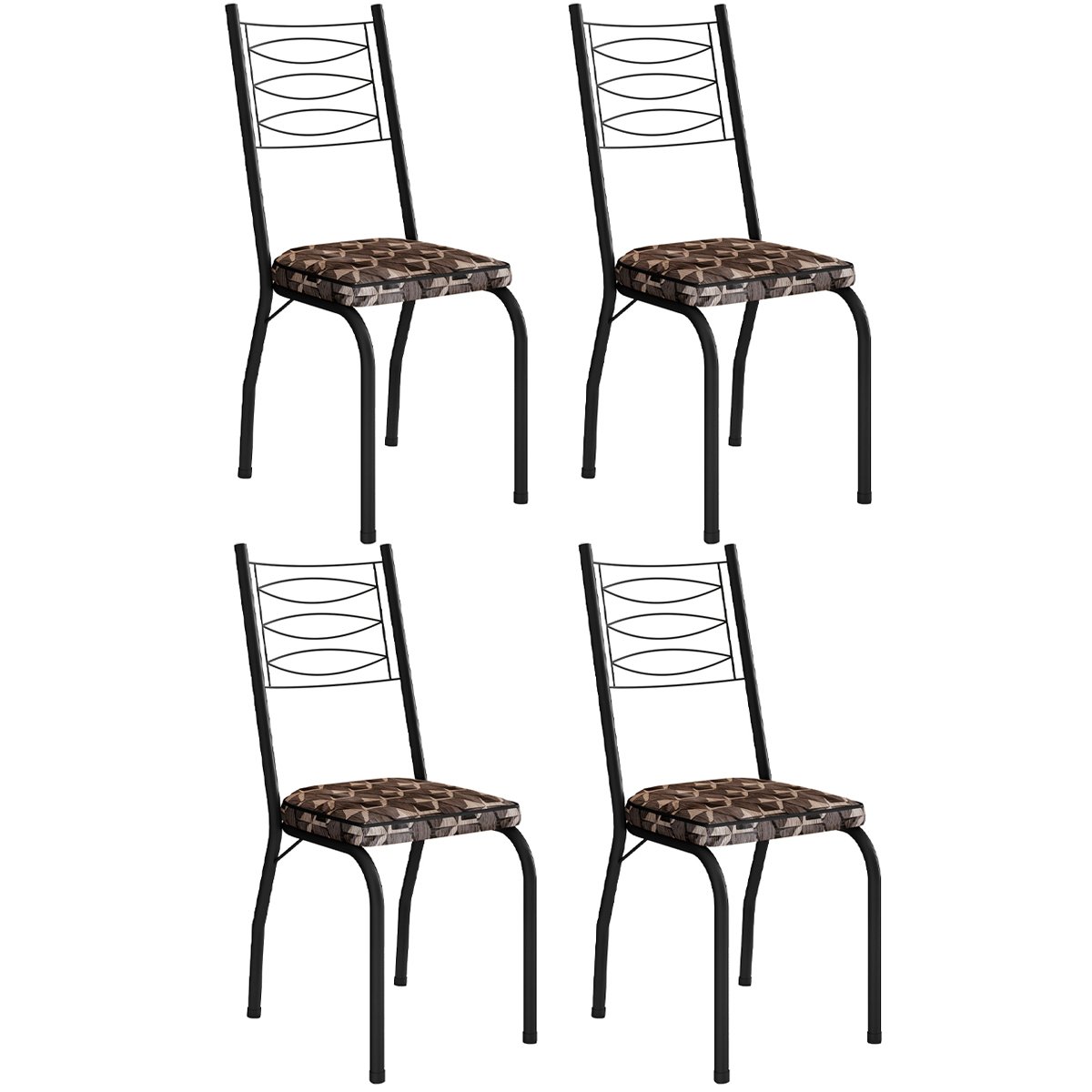 Kit 4 Cadeiras Aço Carbono Tubular Metálica Acabamento D-25 Luana Preto/Mosaico Palha