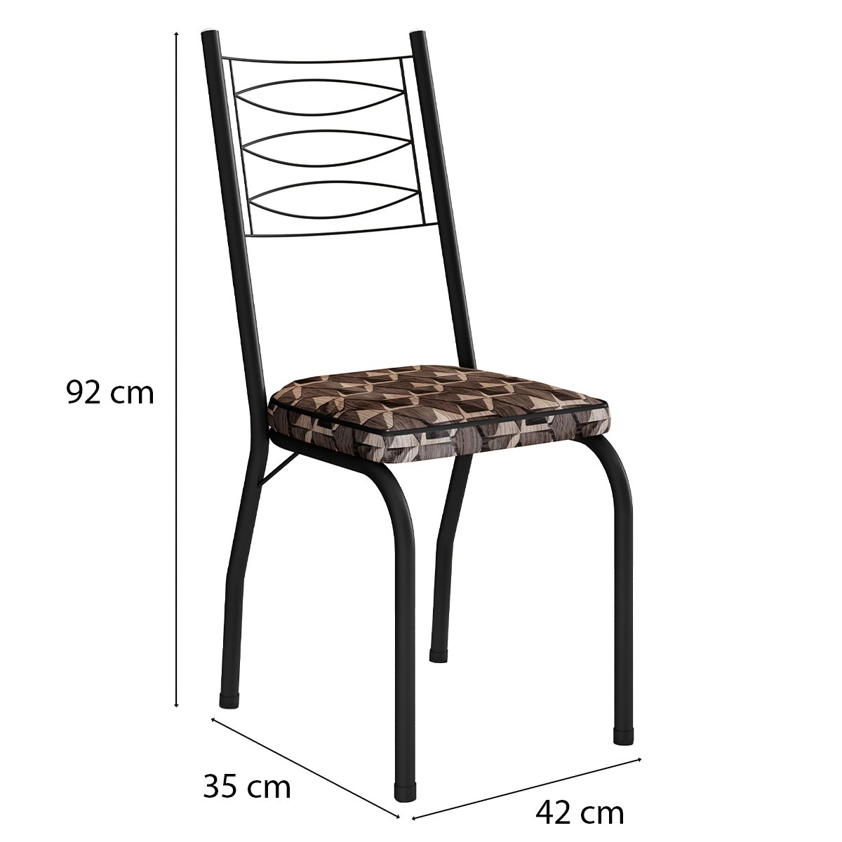 Kit 4 Cadeiras Aço Carbono Tubular Metálica Acabamento D-25 Luana Preto/Mosaico Palha