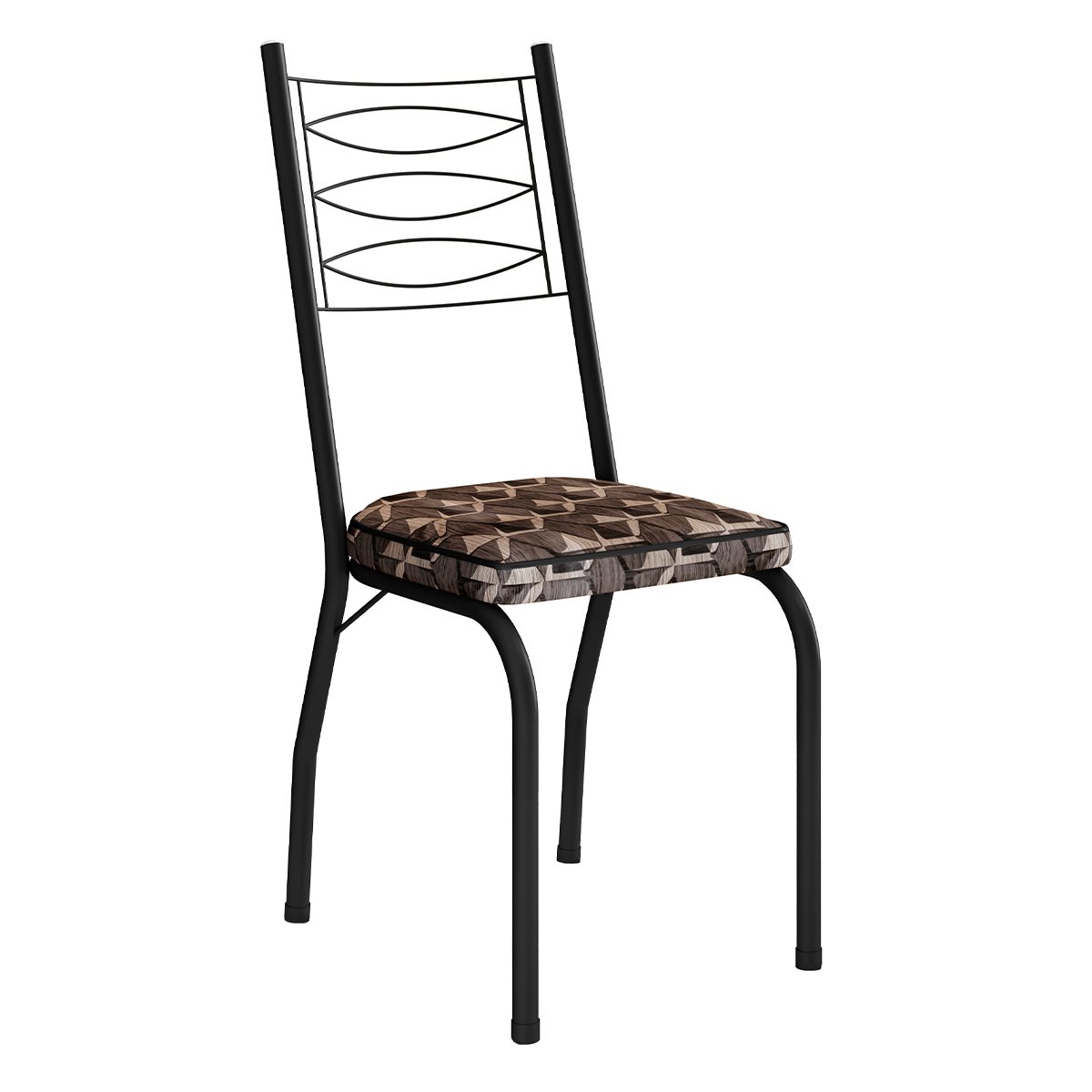 Kit 4 Cadeiras Aço Carbono Tubular Metálica Acabamento D-25 Luana Preto/Mosaico Palha