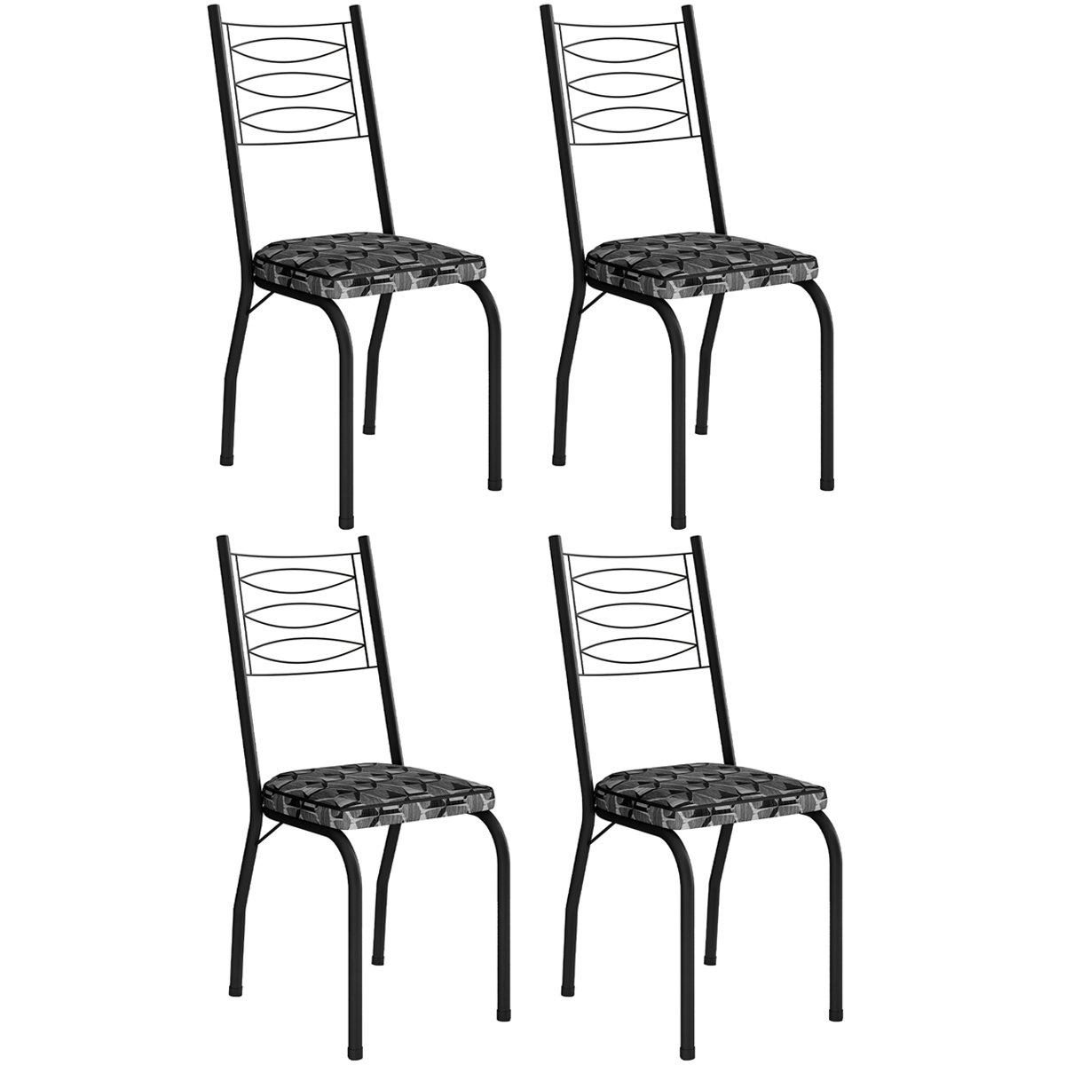 Kit 4 Cadeiras Aço Carbono Tubular Metálica Acabamento D-25 Luana Preto/Mosaico Silver