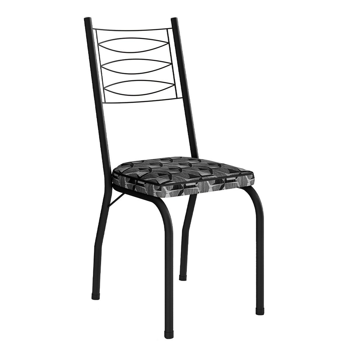 Kit 4 Cadeiras Aço Carbono Tubular Metálica Acabamento D-25 Luana Preto/Mosaico Silver