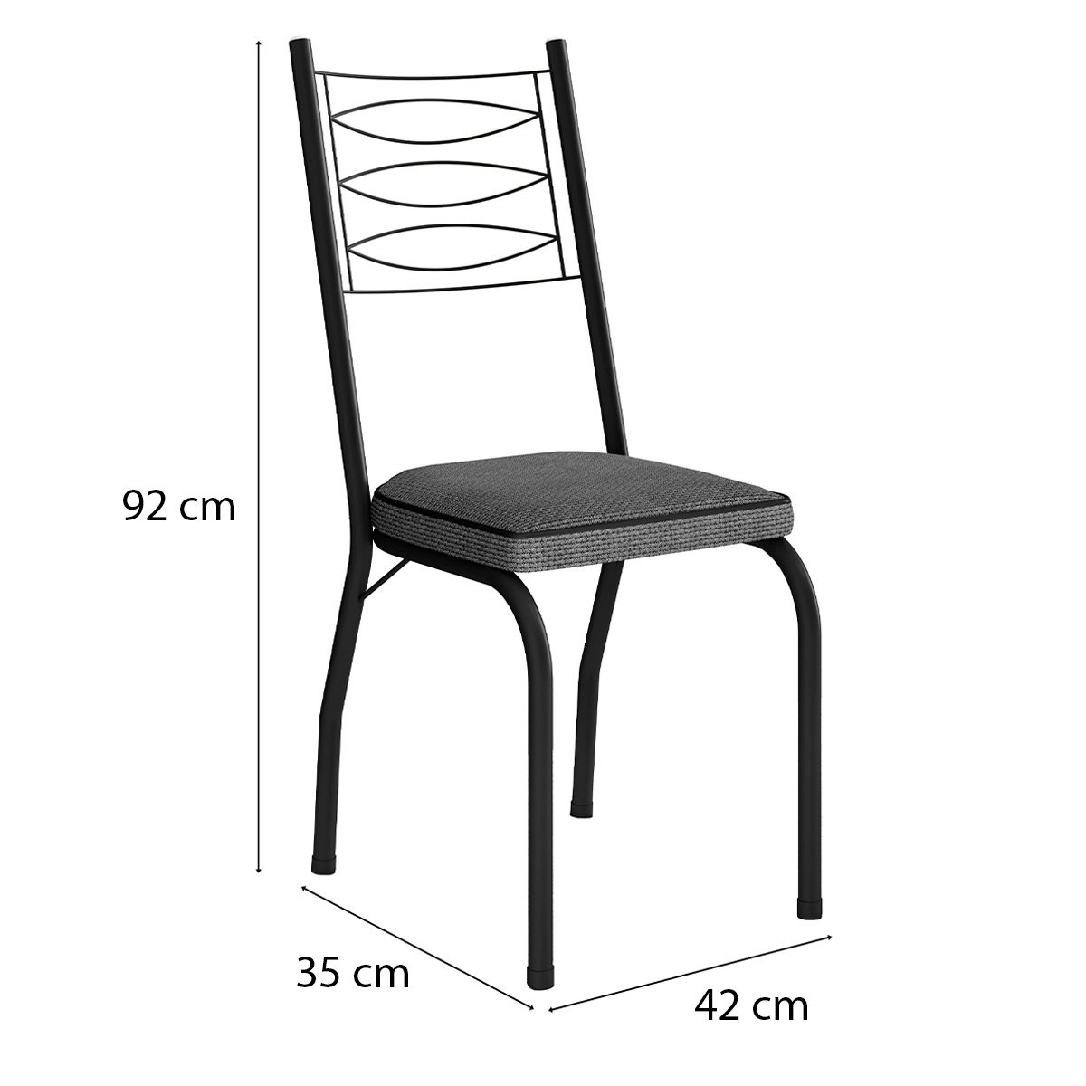 Kit 4 Cadeiras Aço Carbono Tubular Metálica Acabamento D-25 Luana Preto/Platina
