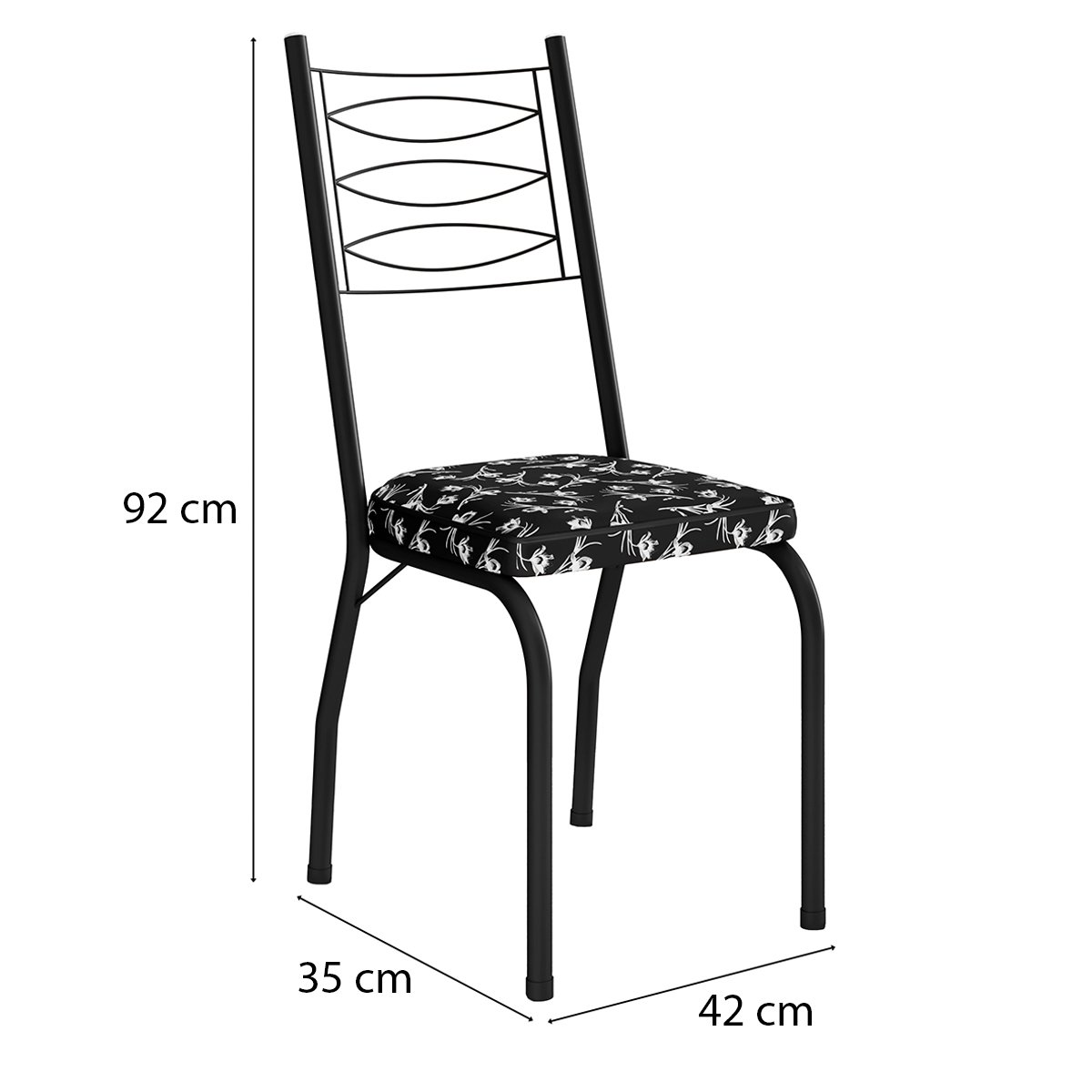 Kit 4 Cadeiras Aço Carbono Tubular Metálica Acabamento D-25 Luana Preto/Preto Flor