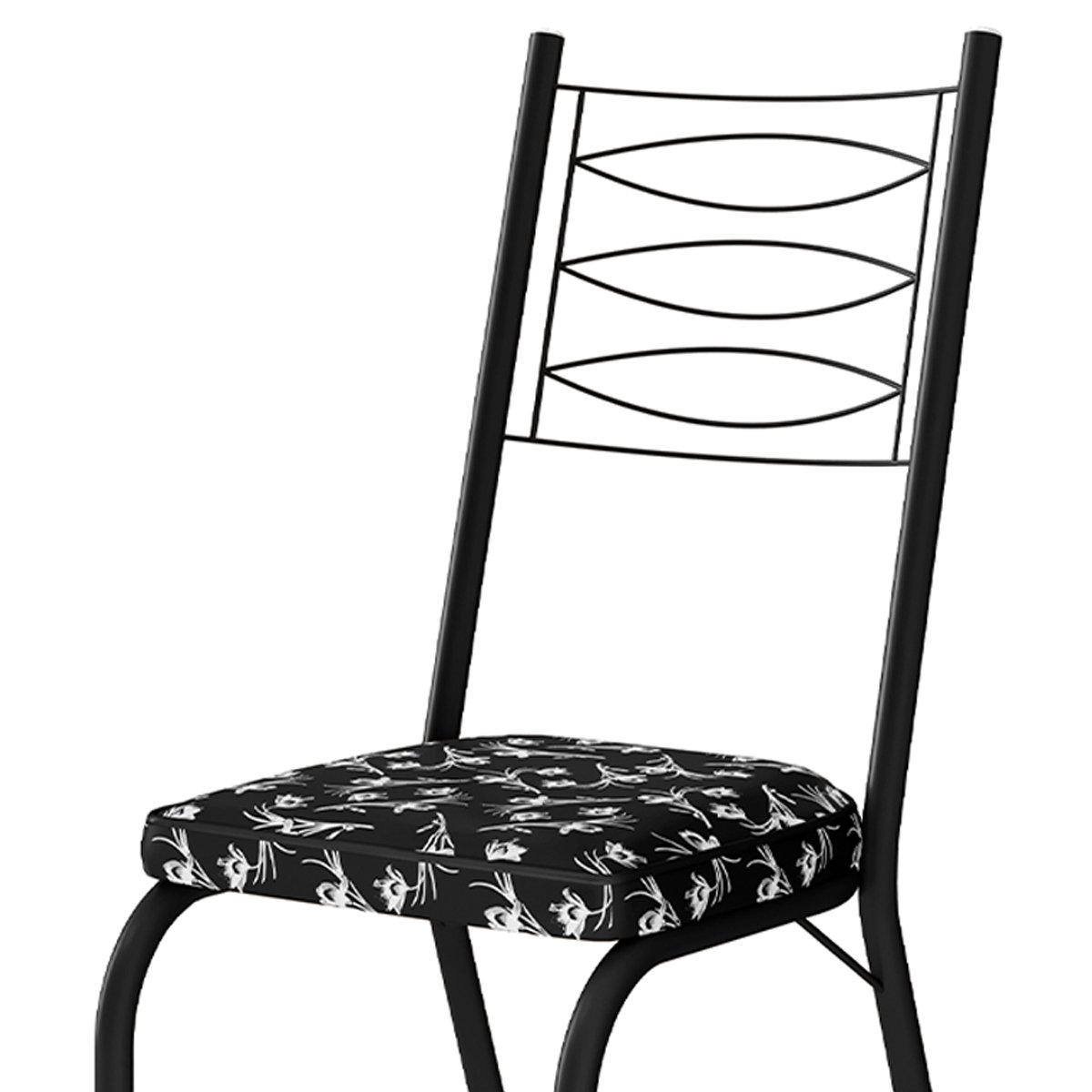 Kit 4 Cadeiras Aço Carbono Tubular Metálica Acabamento D-25 Luana Preto/Preto Flor