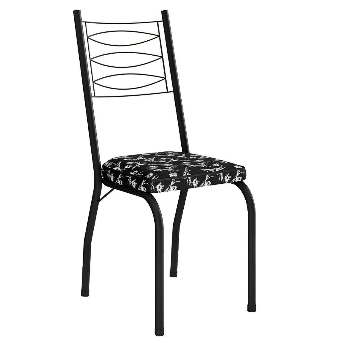 Kit 4 Cadeiras Aço Carbono Tubular Metálica Acabamento D-25 Luana Preto/Preto Flor