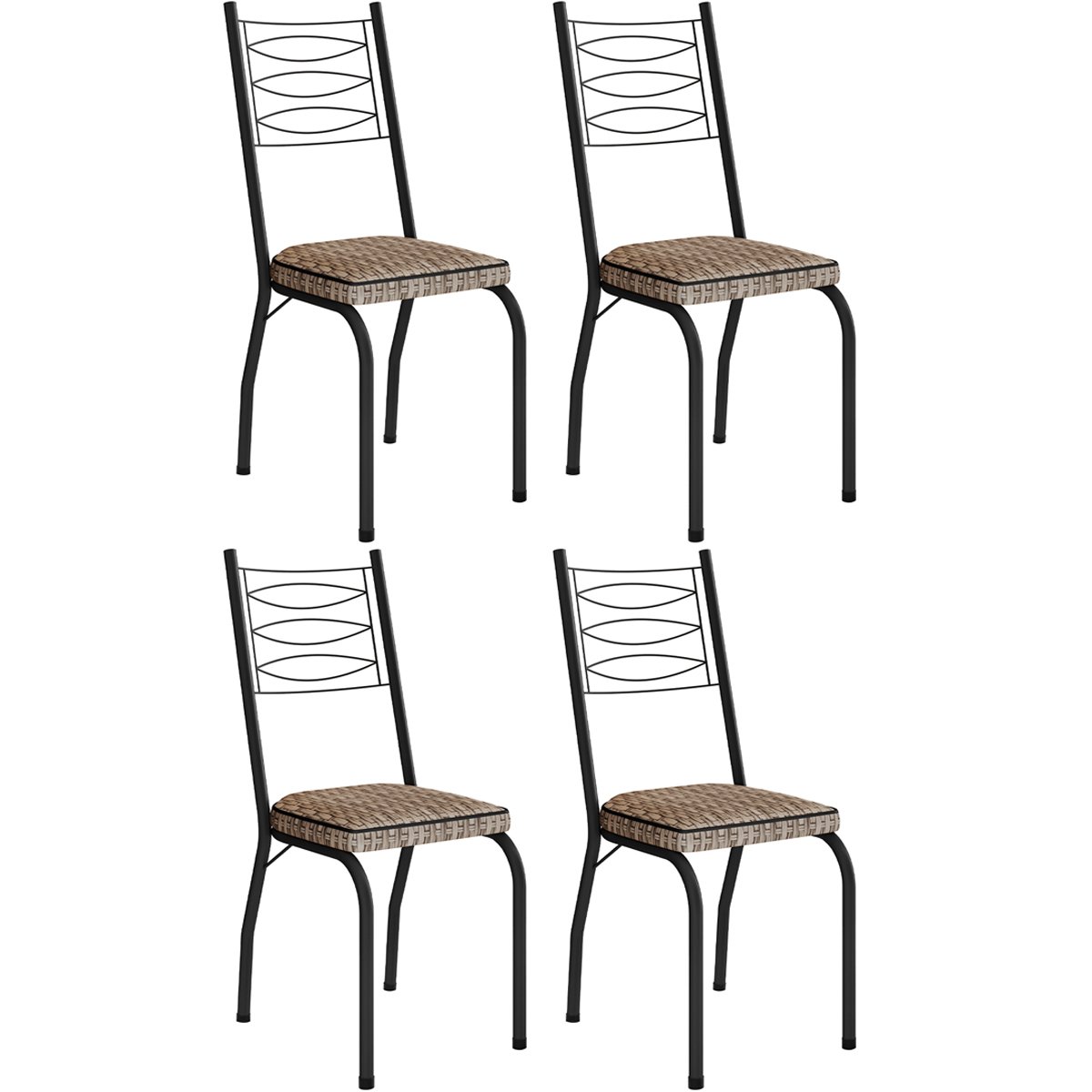 Kit 4 Cadeiras Aço Carbono Tubular Metálica Acabamento D-25 Luana Preto/Rattan