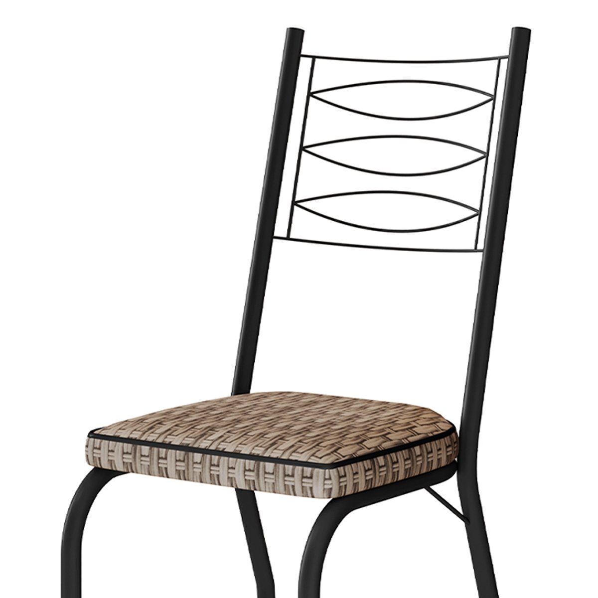 Kit 4 Cadeiras Aço Carbono Tubular Metálica Acabamento D-25 Luana Preto/Rattan