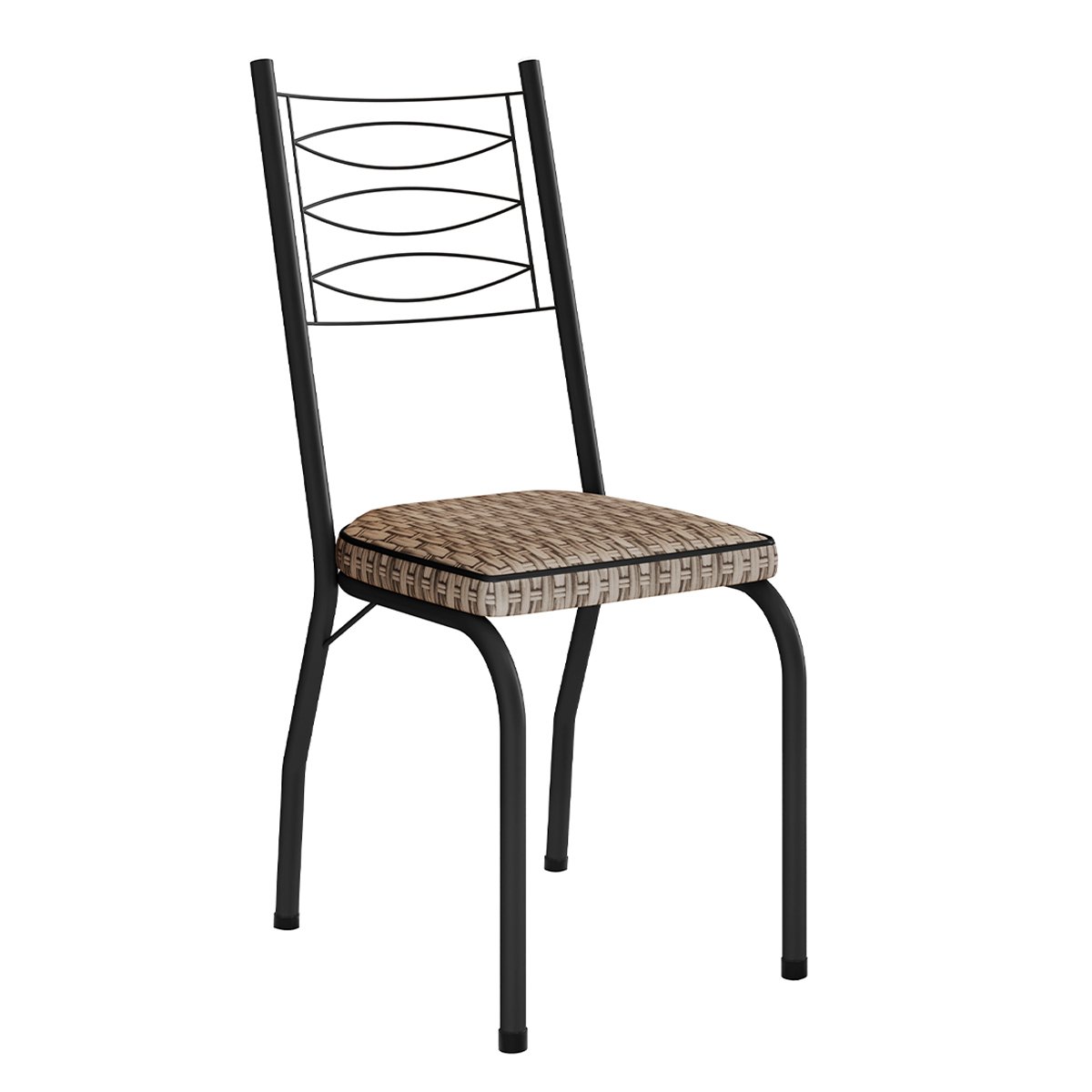 Kit 4 Cadeiras Aço Carbono Tubular Metálica Acabamento D-25 Luana Preto/Rattan