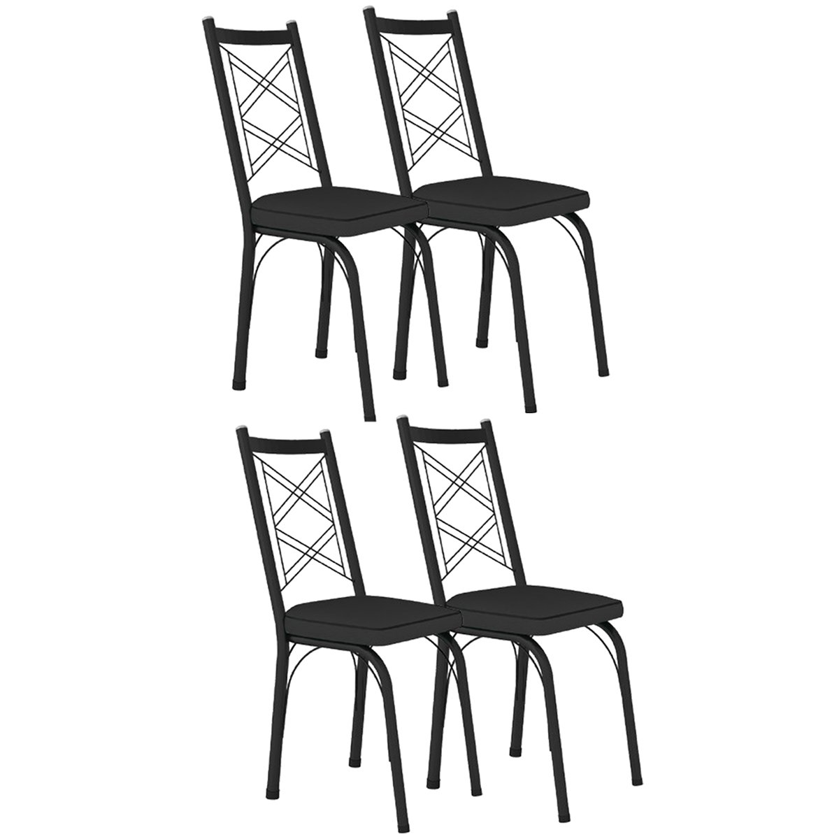 Kit 4 Cadeiras Aço Carbono Tubular Metálica Acabamento Fosco D-28 Julia Preto