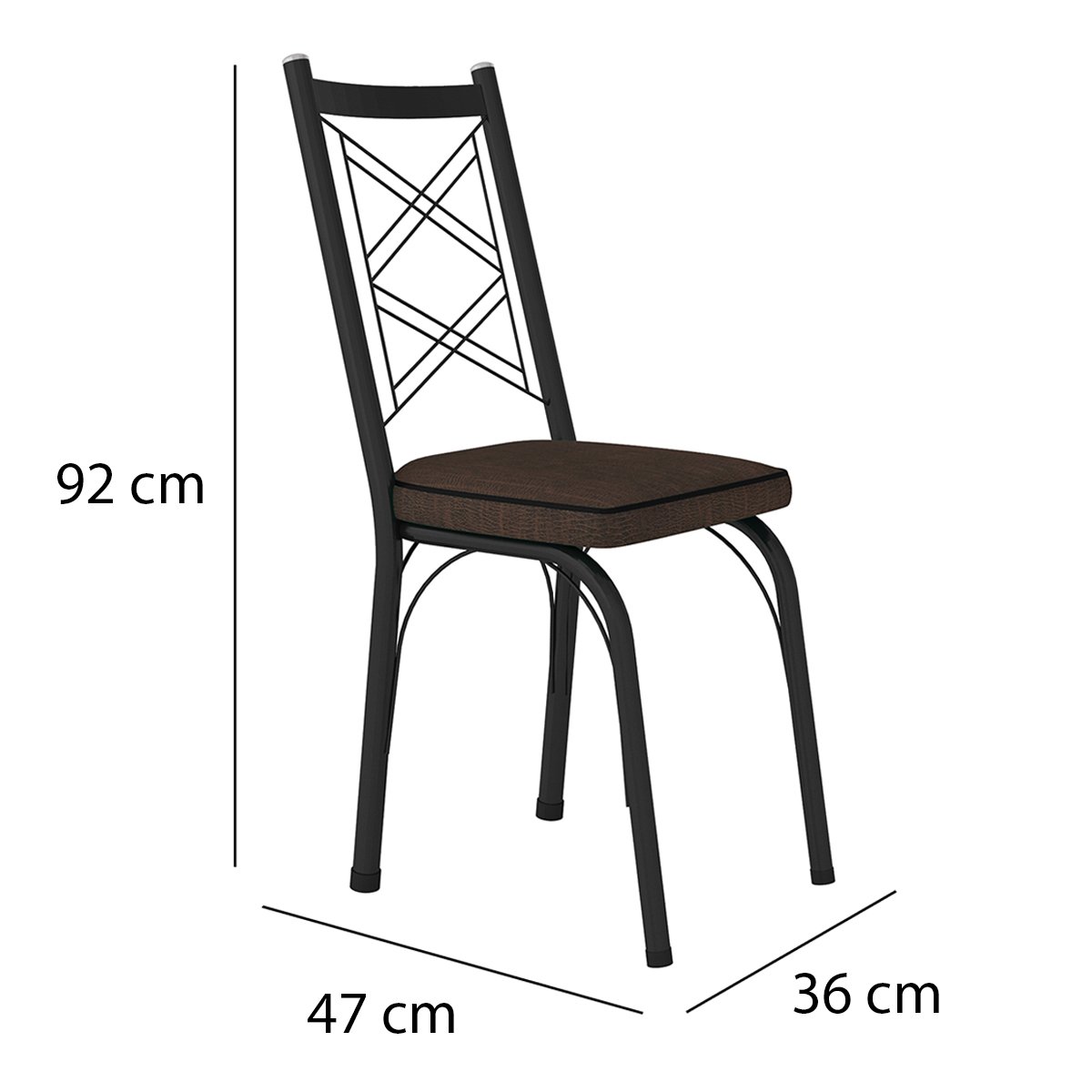 Kit 4 Cadeiras Aço Carbono Tubular Metálica Acabamento Fosco D-28 Julia Preto/Imbuia