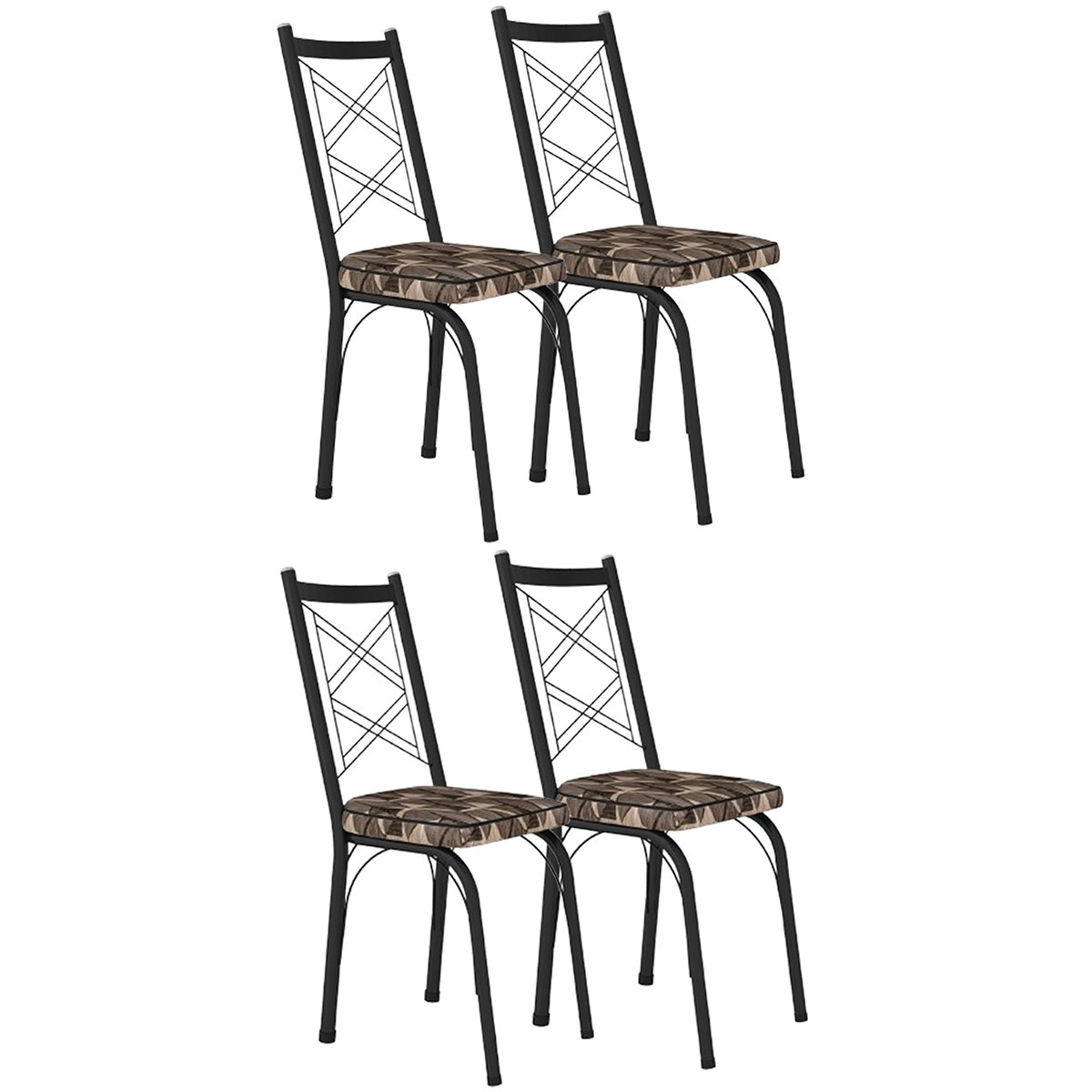 Kit 4 Cadeiras Aço Carbono Tubular Metálica Acabamento Fosco D-28 Julia Preto/Mosaico Palha