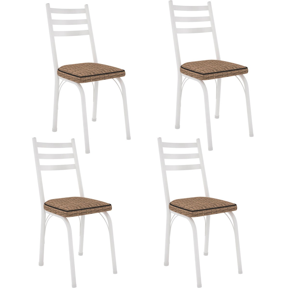 Kit 4 Cadeiras para Cozinha Tubular D-13 Nara de Aço Branco/Rattan