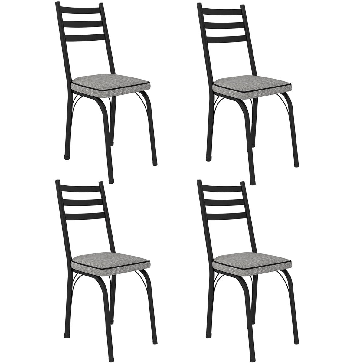 Kit 4 Cadeiras para Cozinha Tubular D-13 Nara de Aço Preto/Grafiato