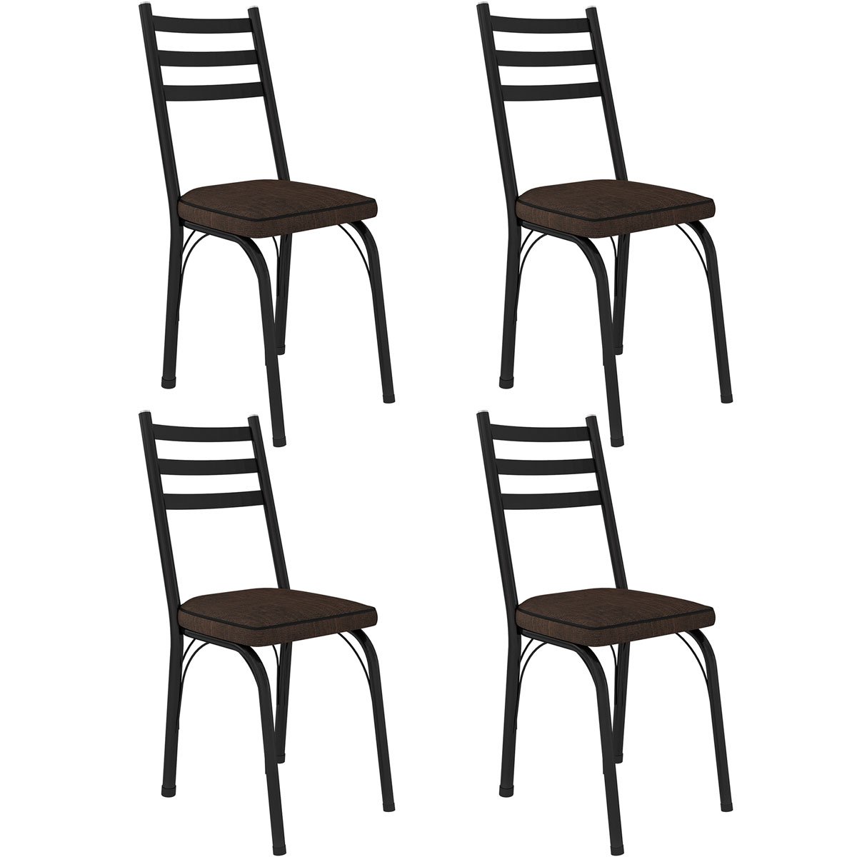 Kit 4 Cadeiras para Cozinha Tubular D-13 Nara de Aço Preto/Imbuia