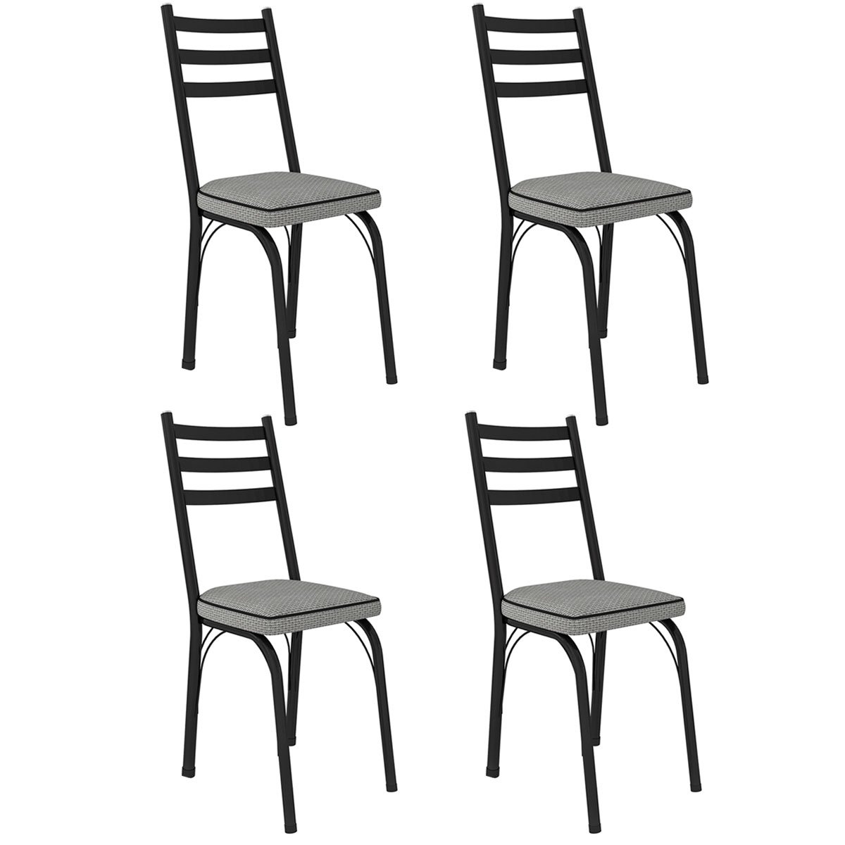 Kit 4 Cadeiras para Cozinha Tubular D-13 Nara de Aço Preto/Platina