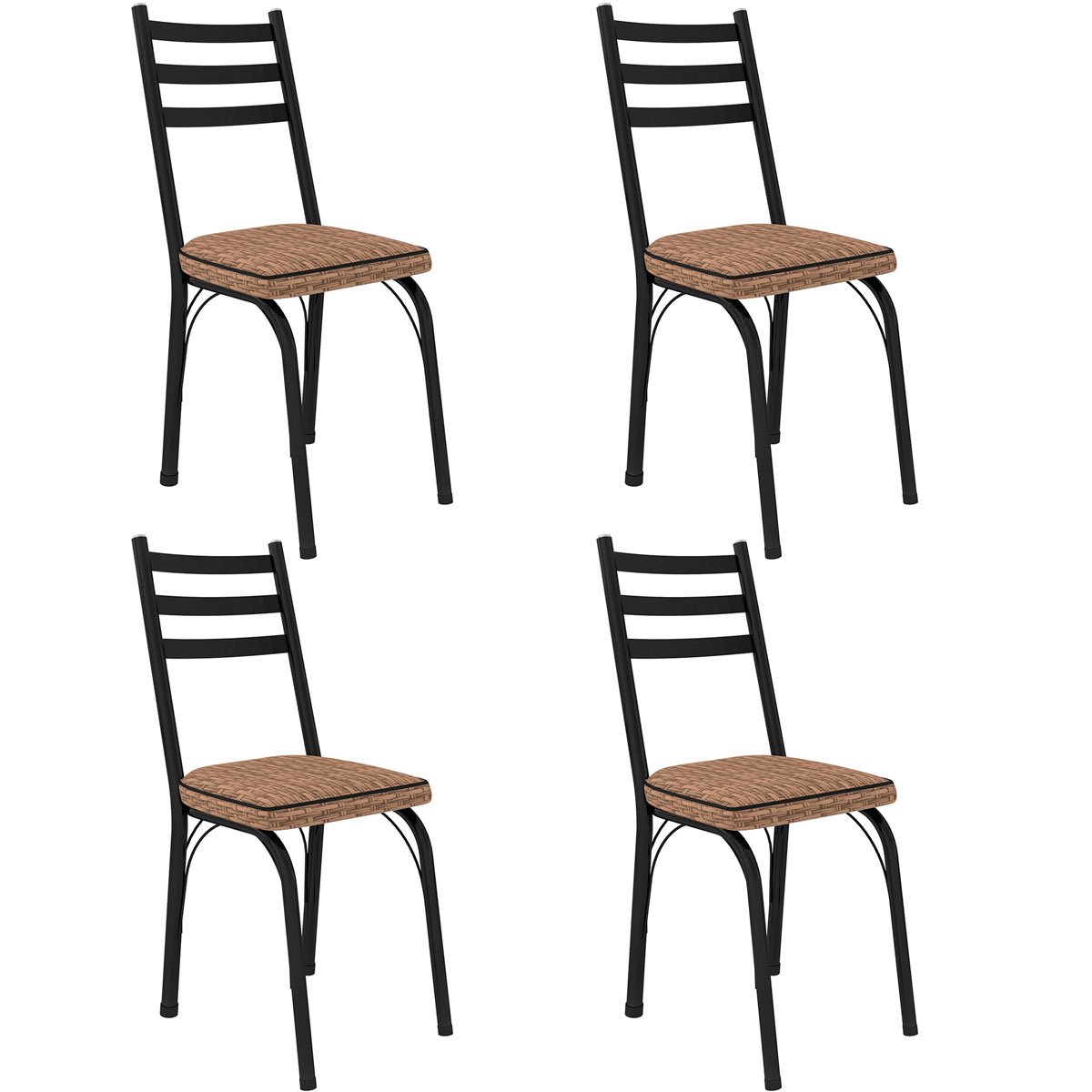 Kit 4 Cadeiras para Cozinha Tubular D-13 Nara de Aço Preto/Rattan