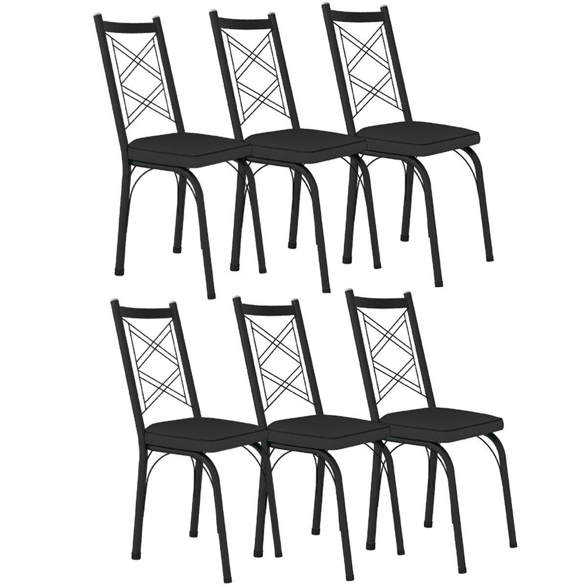 Kit 6 Cadeiras Aço Carbono Tubular Metálica Acabamento Fosco D-28 Julia Preto