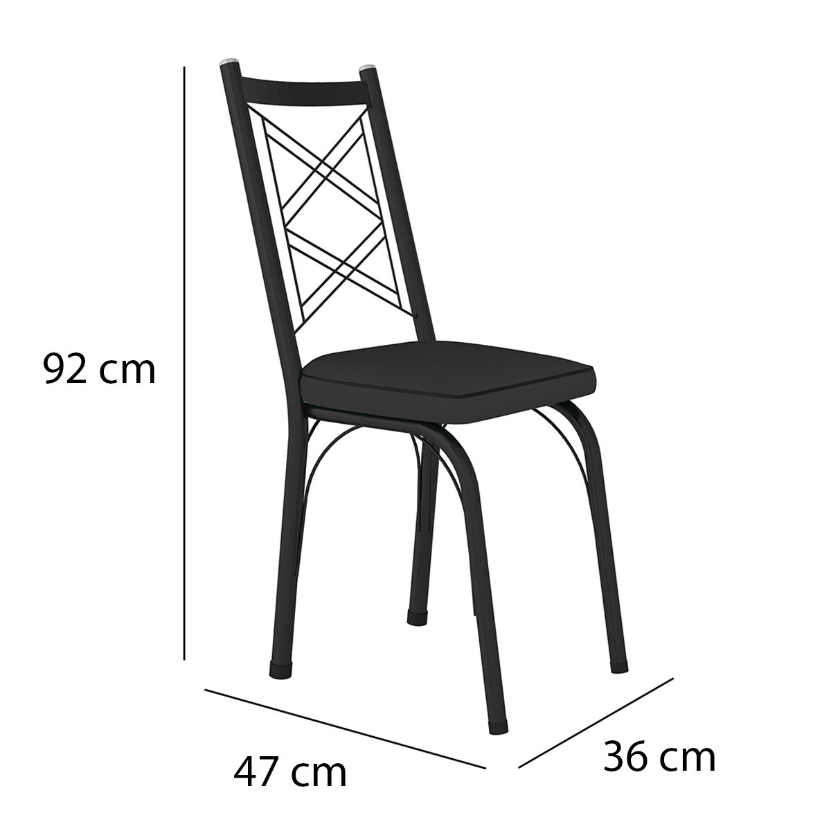 Kit 6 Cadeiras Aço Carbono Tubular Metálica Acabamento Fosco D-28 Julia Preto