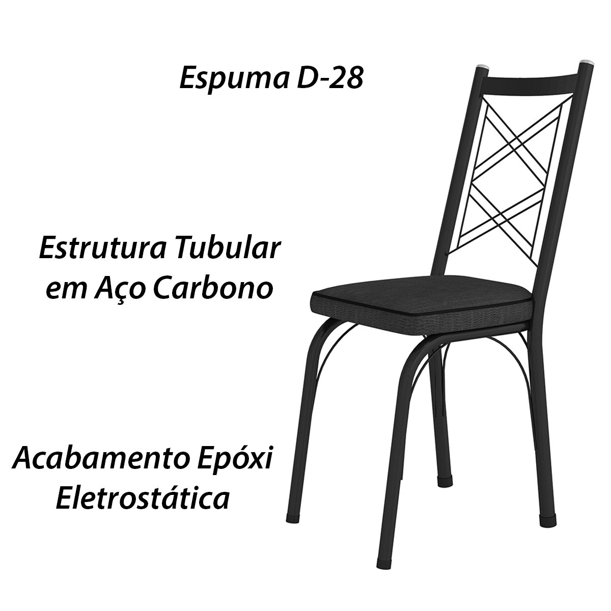 Kit 6 Cadeiras Aço Carbono Tubular Metálica Acabamento Fosco D-28 Julia Preto/Cedro