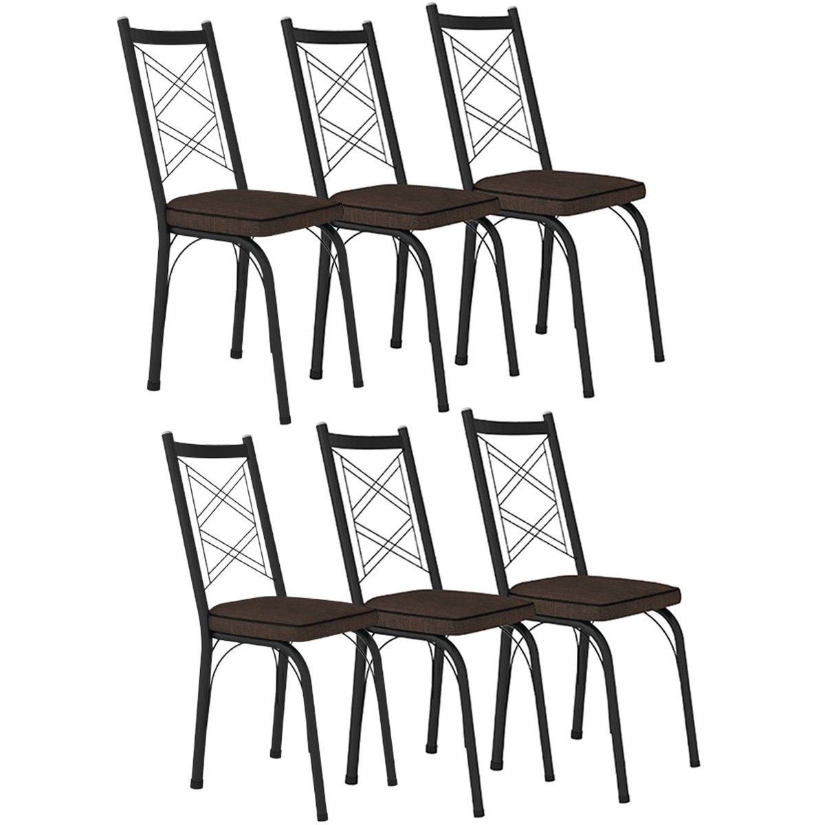 Kit 6 Cadeiras Aço Carbono Tubular Metálica Acabamento Fosco D-28 Julia Preto/Imbuia