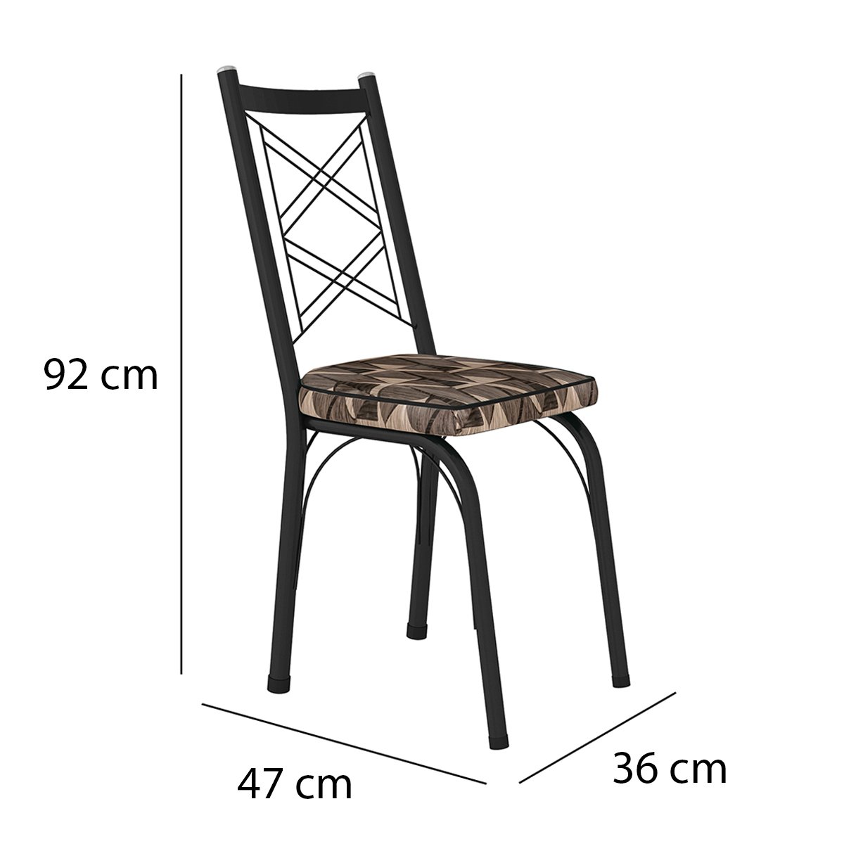 Kit 6 Cadeiras Aço Carbono Tubular Metálica Acabamento Fosco D-28 Julia Preto/Mosaico Palha