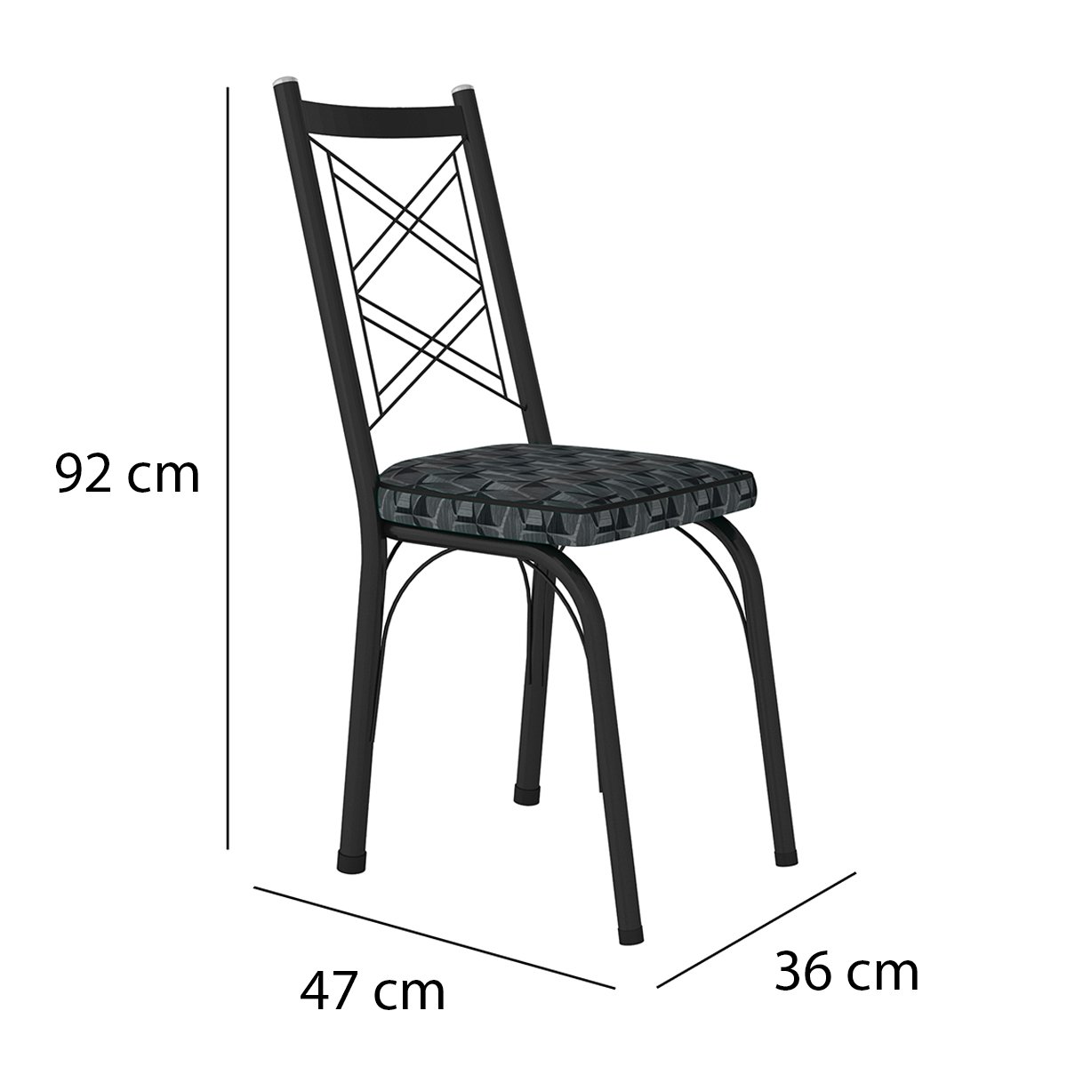 Kit 6 Cadeiras Aço Carbono Tubular Metálica Acabamento Fosco D-28 Julia Preto/Mosaico Silver