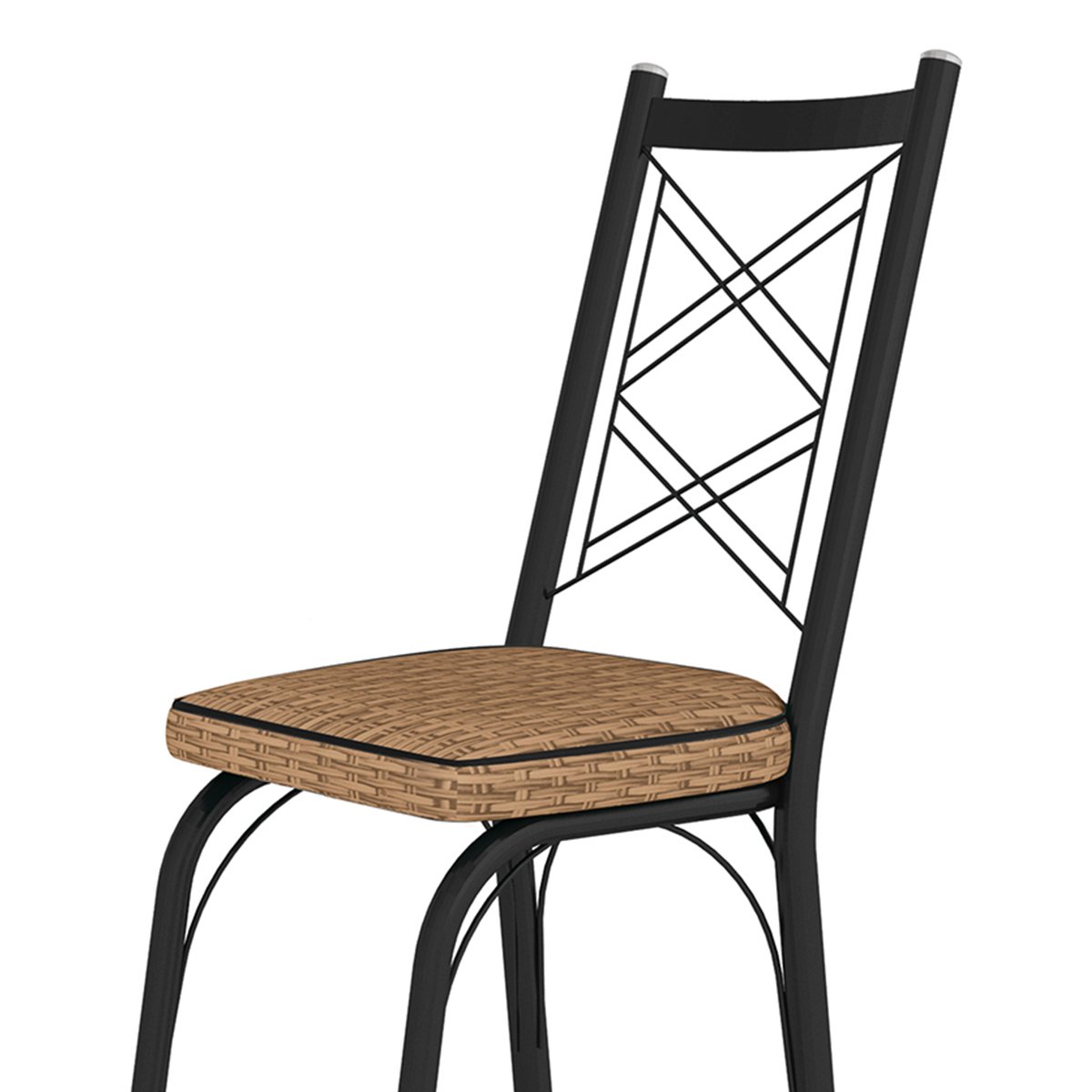 Kit 6 Cadeiras Aço Carbono Tubular Metálica Acabamento Fosco D-28 Julia Preto/Rattan