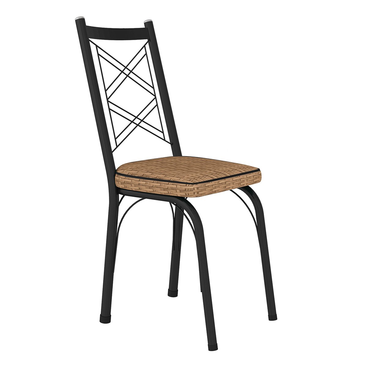 Kit 6 Cadeiras Aço Carbono Tubular Metálica Acabamento Fosco D-28 Julia Preto/Rattan