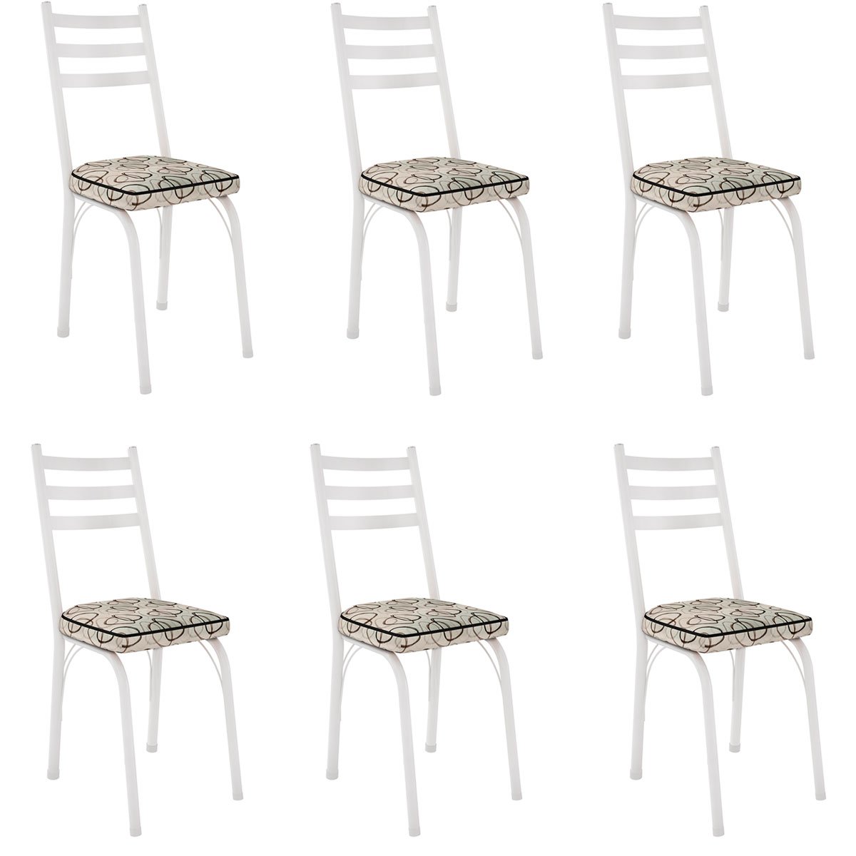 Kit 6 Cadeiras para Cozinha Tubular D-13 Nara de Aço Branco/Cedro