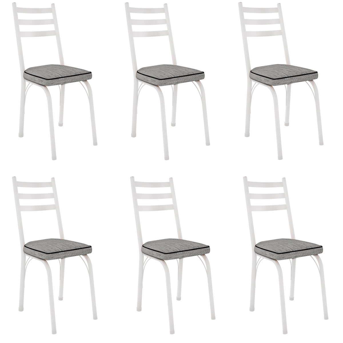 Kit 6 Cadeiras para Cozinha Tubular D-13 Nara de Aço Branco/Grafiato